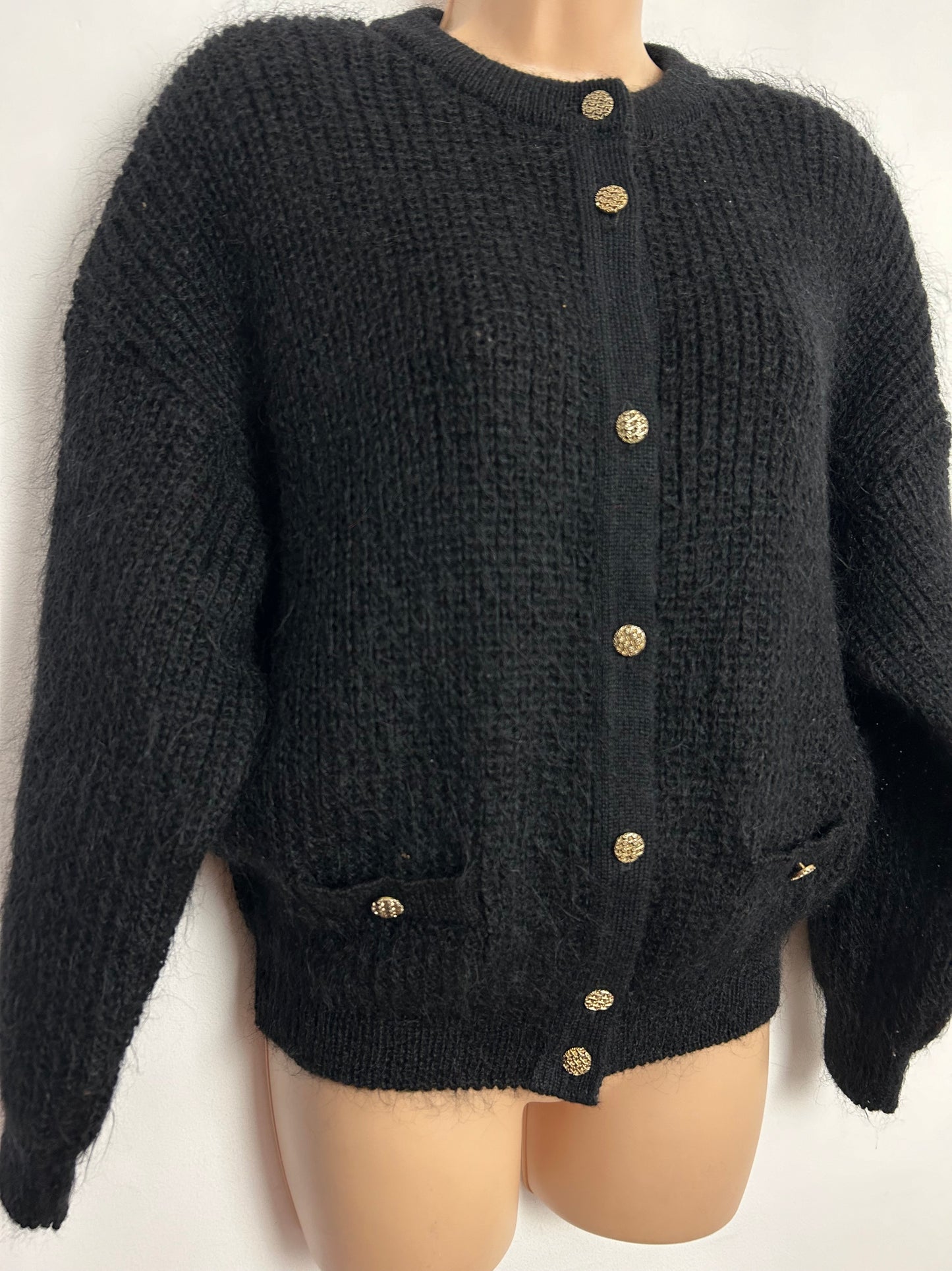 Vintage 1990s ST MICHAEL Up To Size 16 Black Mohair Mix Cardigan