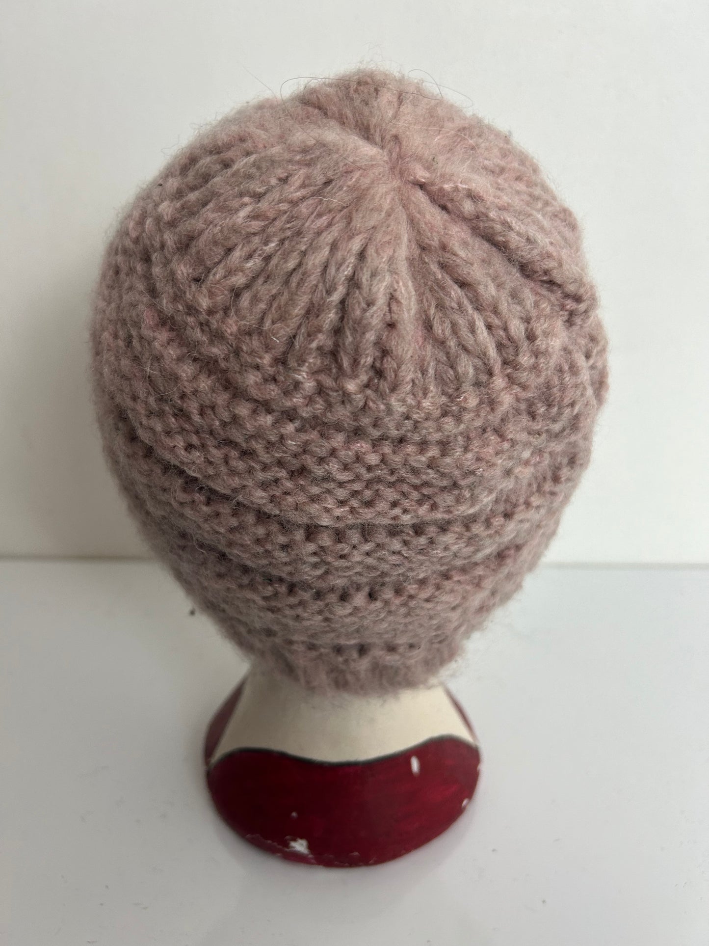 Vintage Dusky Pink Chunky Knit Beanie Style Wool Mix Hat