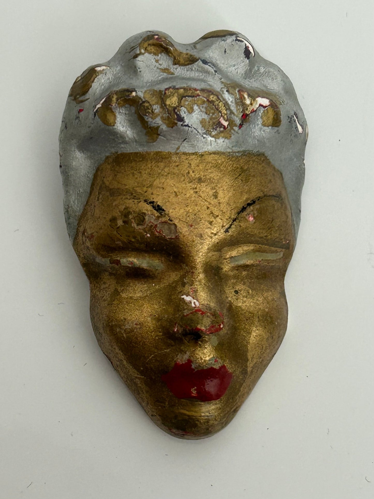 Vintage 1950s Chalk Cast Sculptural Handmade Glamor Girl Face Pin Brooch