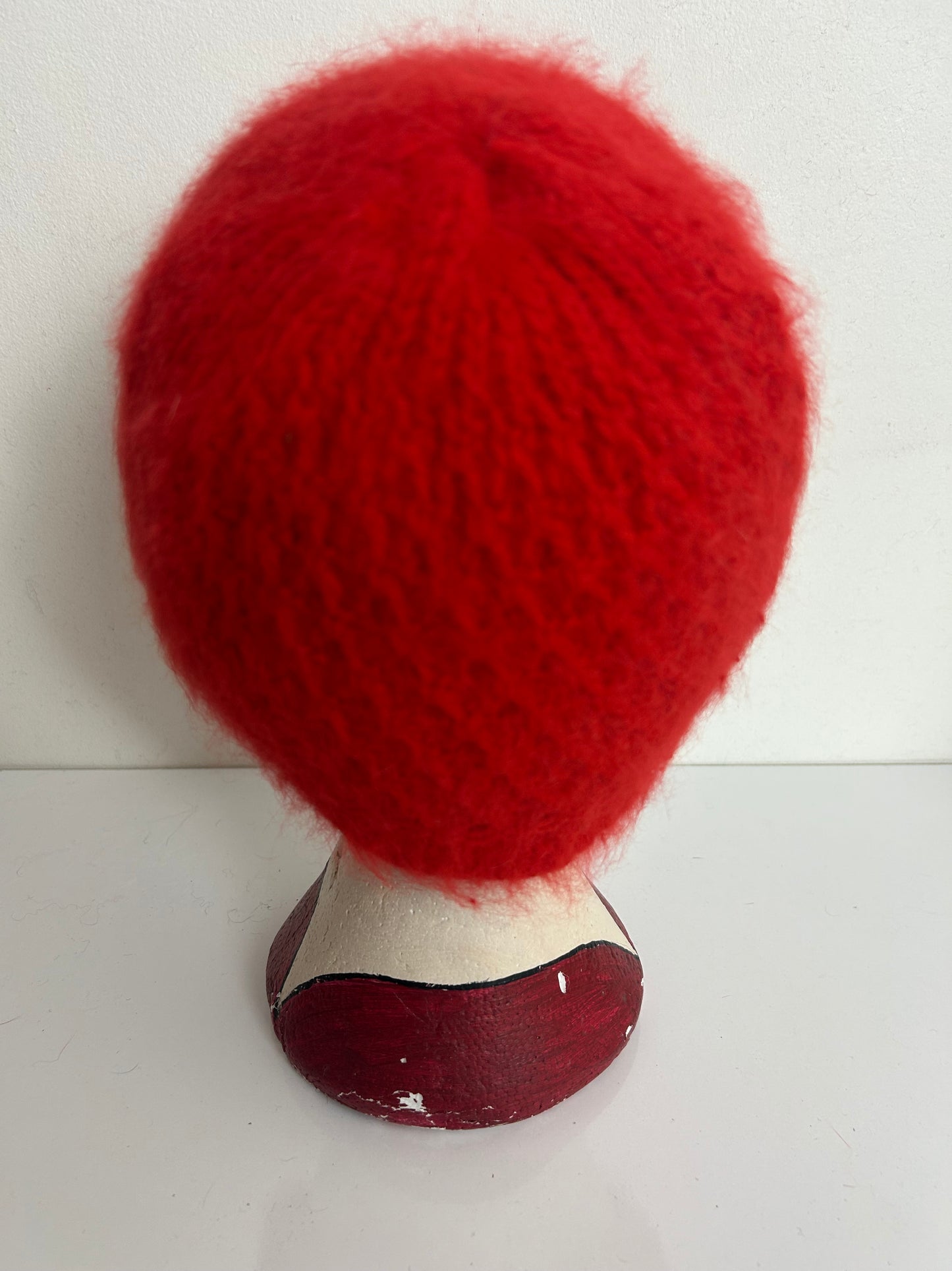 Vintage Cute Red Angora Mix Pull On Beanie Style Hat