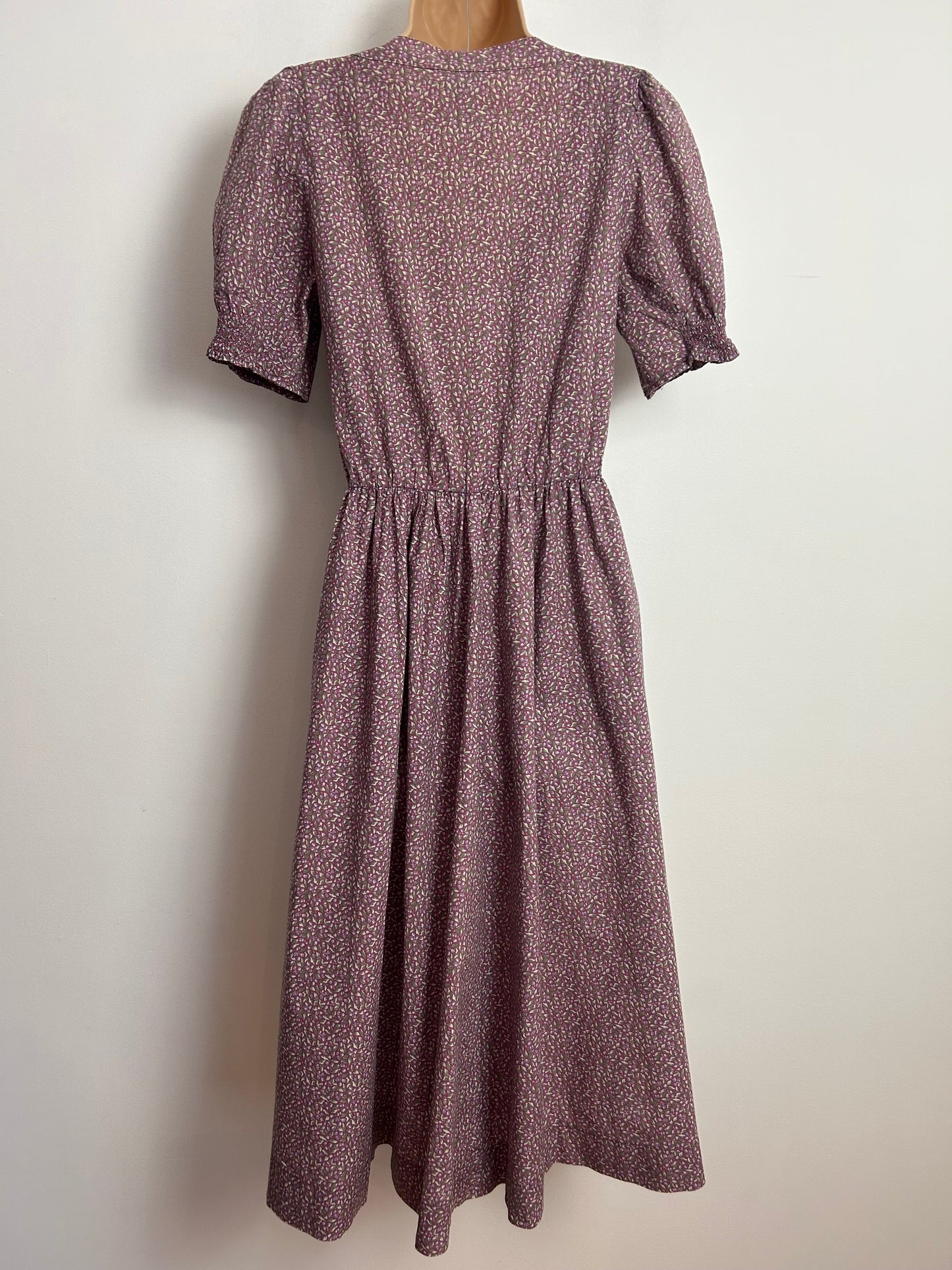 Vintage 1980s LAURA ASHLEY Size 10 (Size 14 On Label) Dark Dusky Pink Ditsy Floral Print Cotton Tea Dress