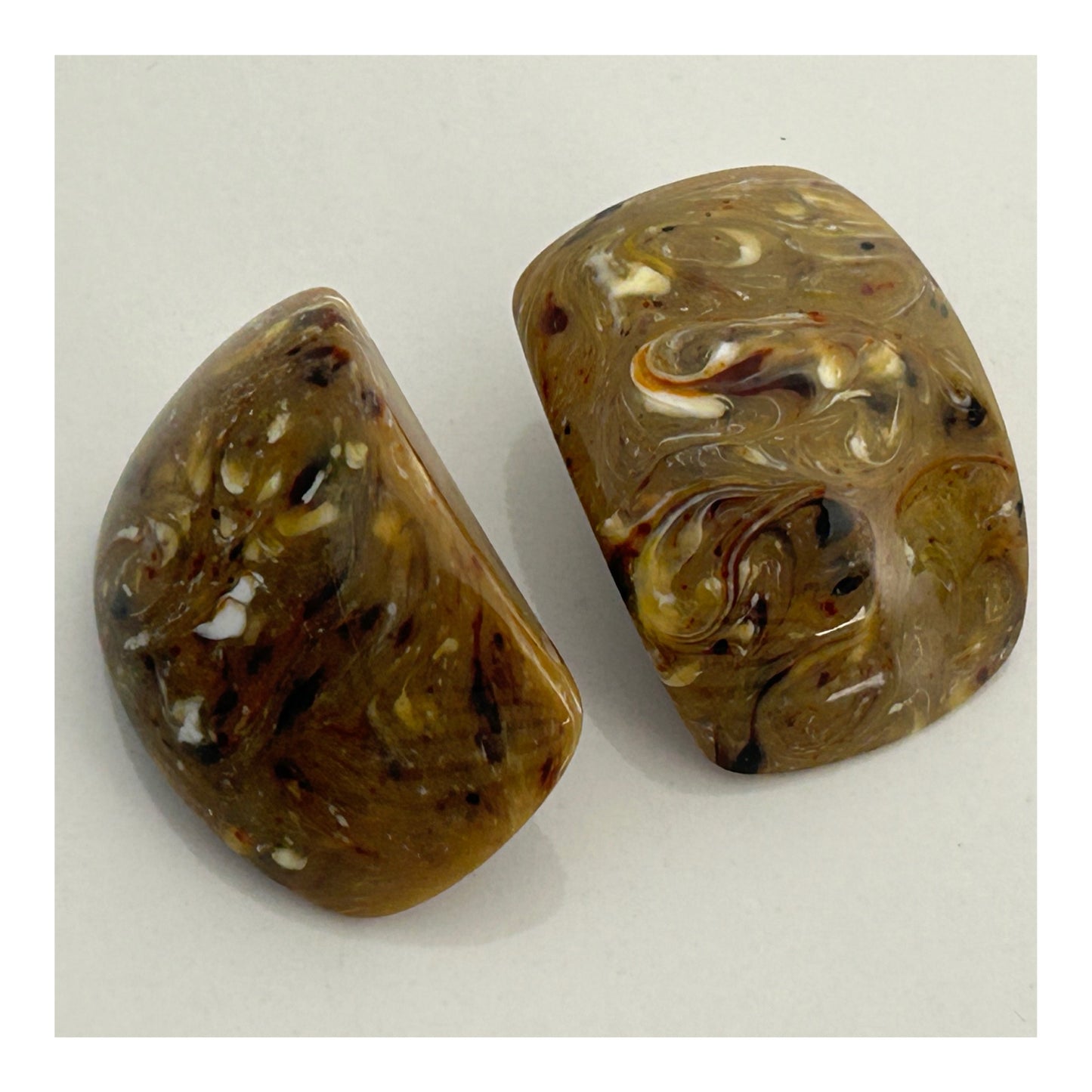 Vintage 1960s Chunky Brown Marble Effect Chunky Clip On Earrings