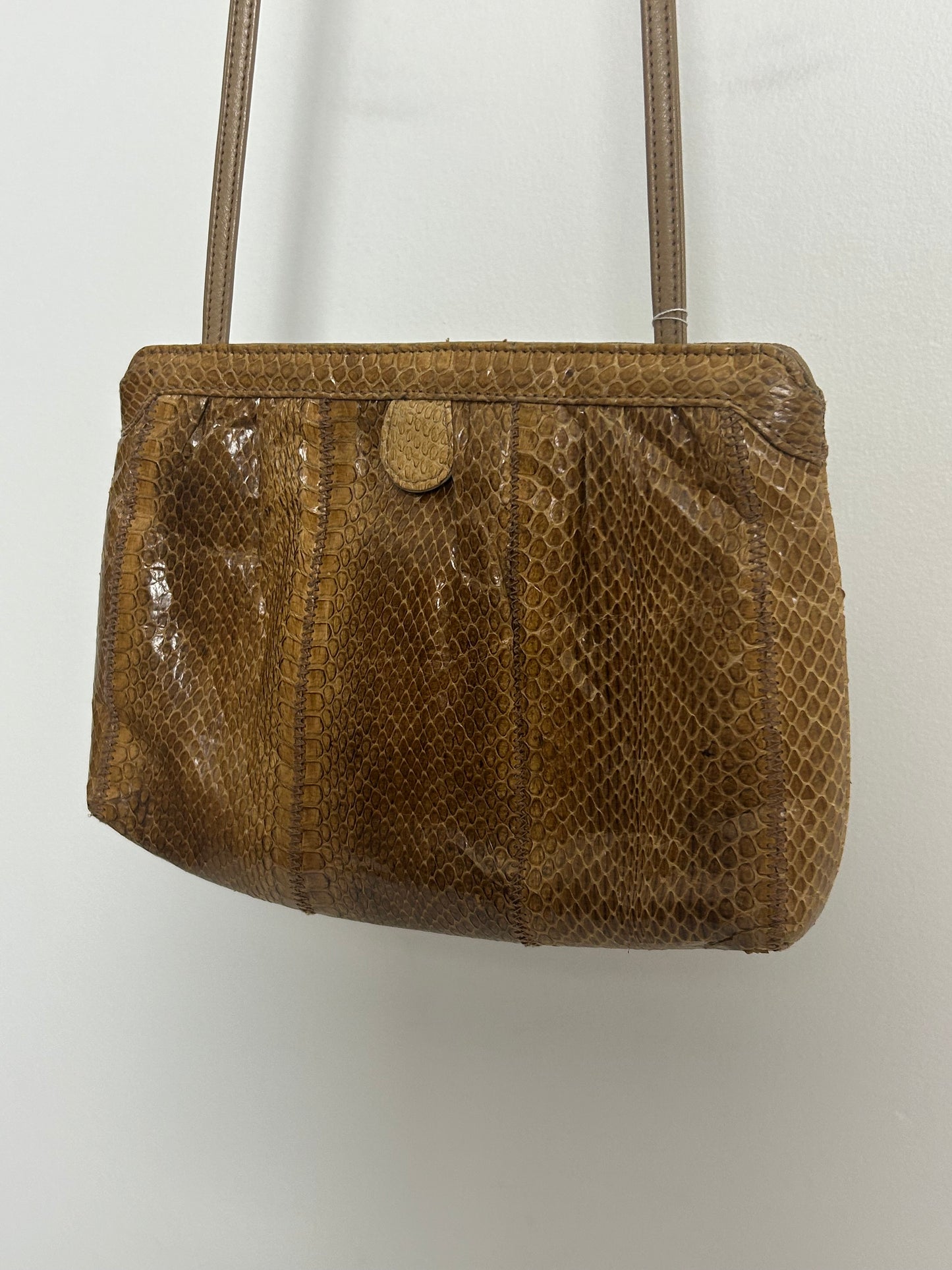 Vintage 1970s CLEMENTE Tan Brown Real Snake Skin Small Leather Shoulder Or Crossbody Bag