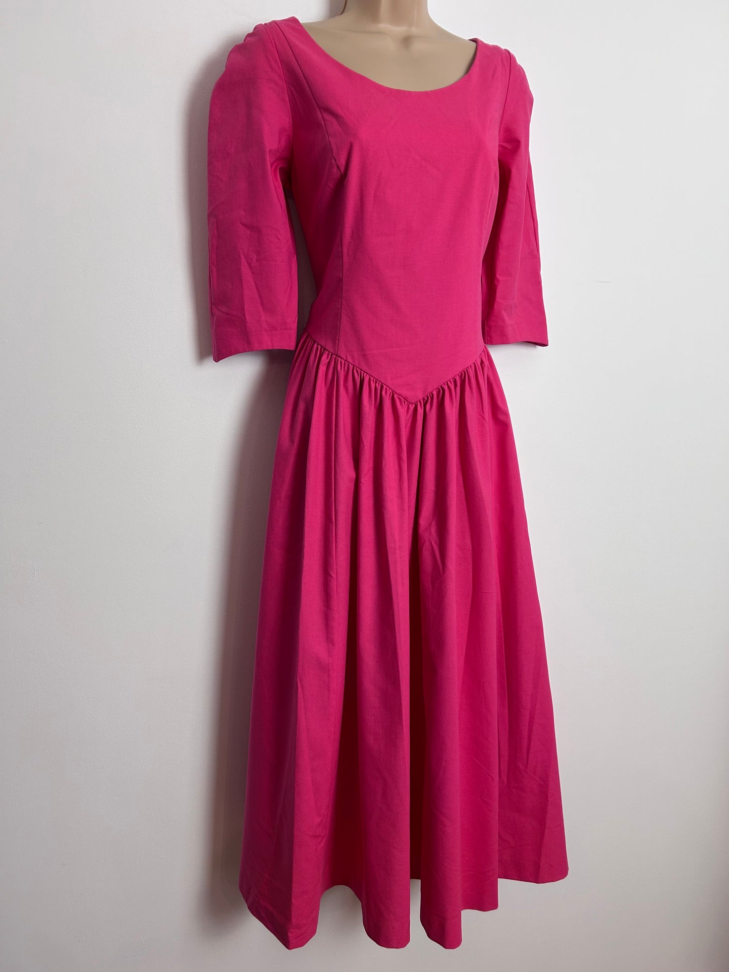 Vintage 1980s LAURA ASHLEY UK Size 12 (Size 14 On Label) Candy Pink Open Bow Back Detail Ballgown