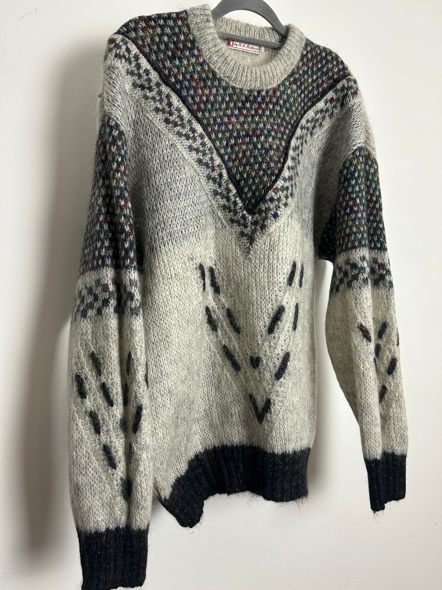 Vintage 1980s Up to Size 14 Grey Tones Mohair Mix Semi Chunky Winter Jumper