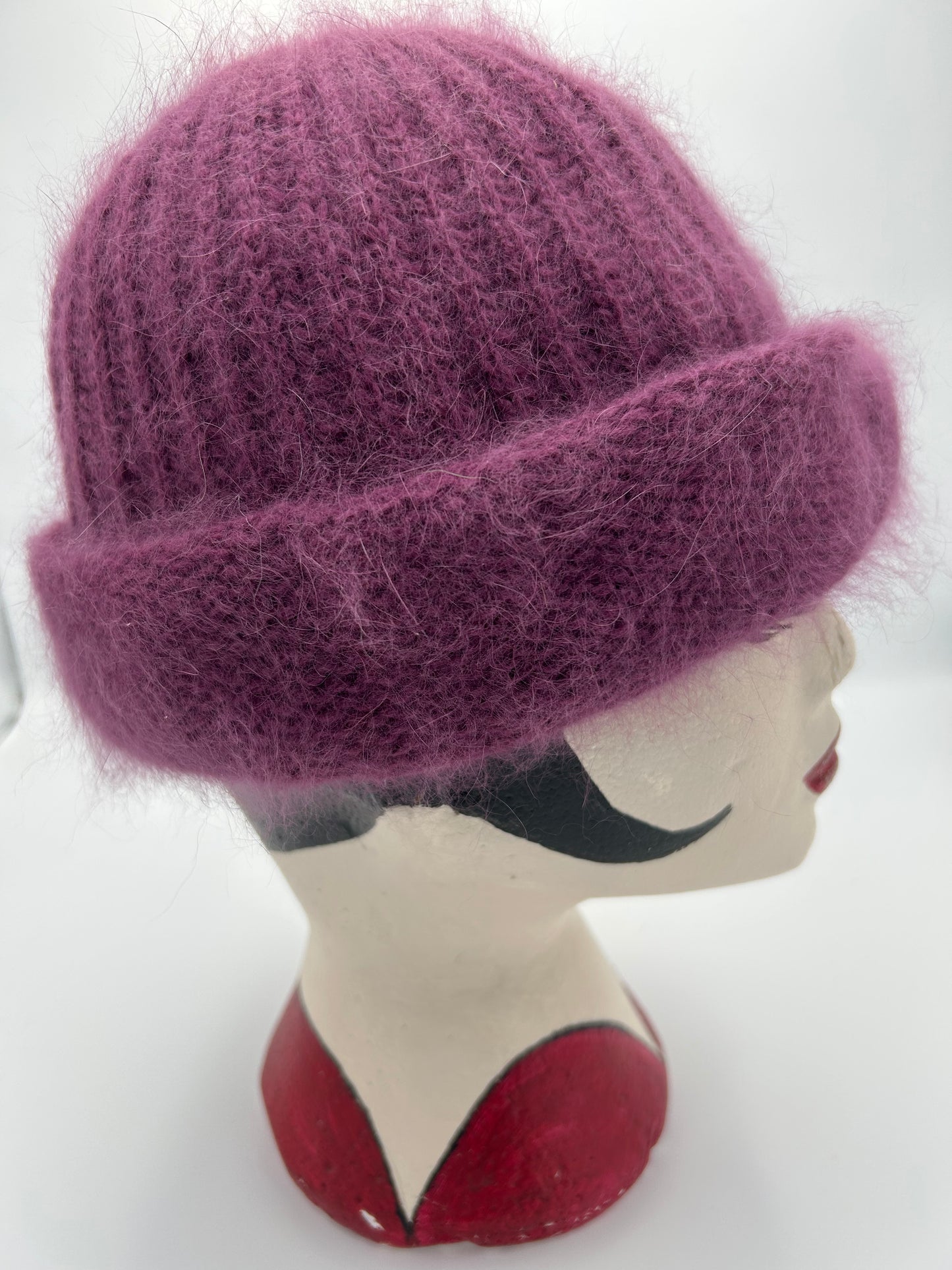 Vintage 1980s Mauve Purple Angora & Wool Mix Structured Beanie Style Winter Hat