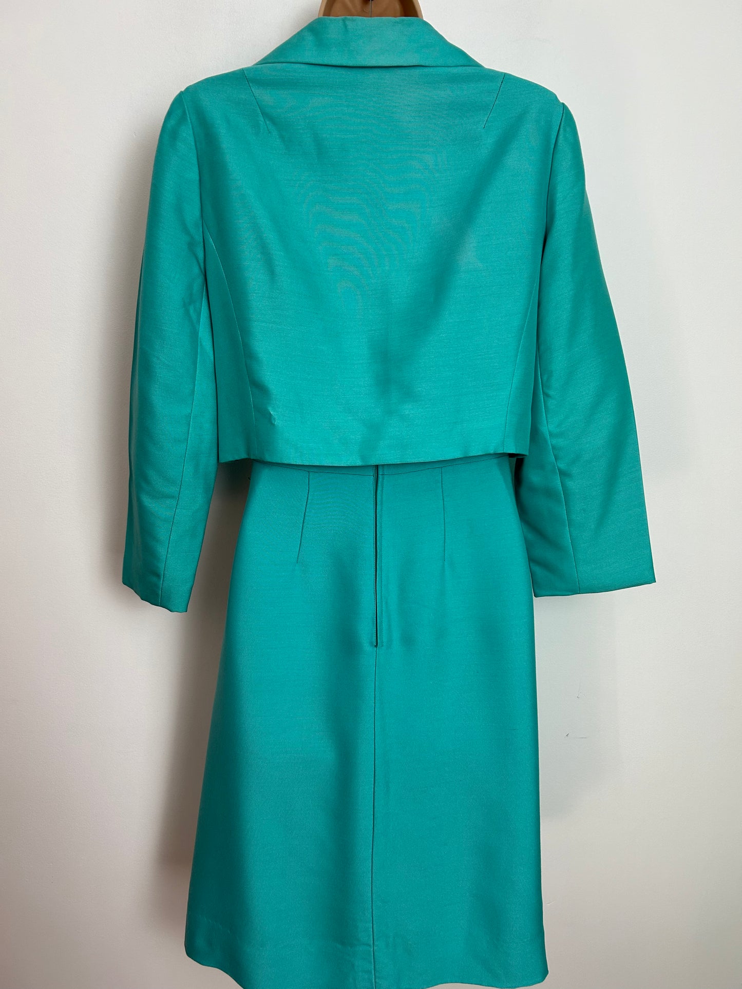 Vintage 1960s PETER BARRON UK Size 10 Turquoise Two Piece Mod Dress Suit