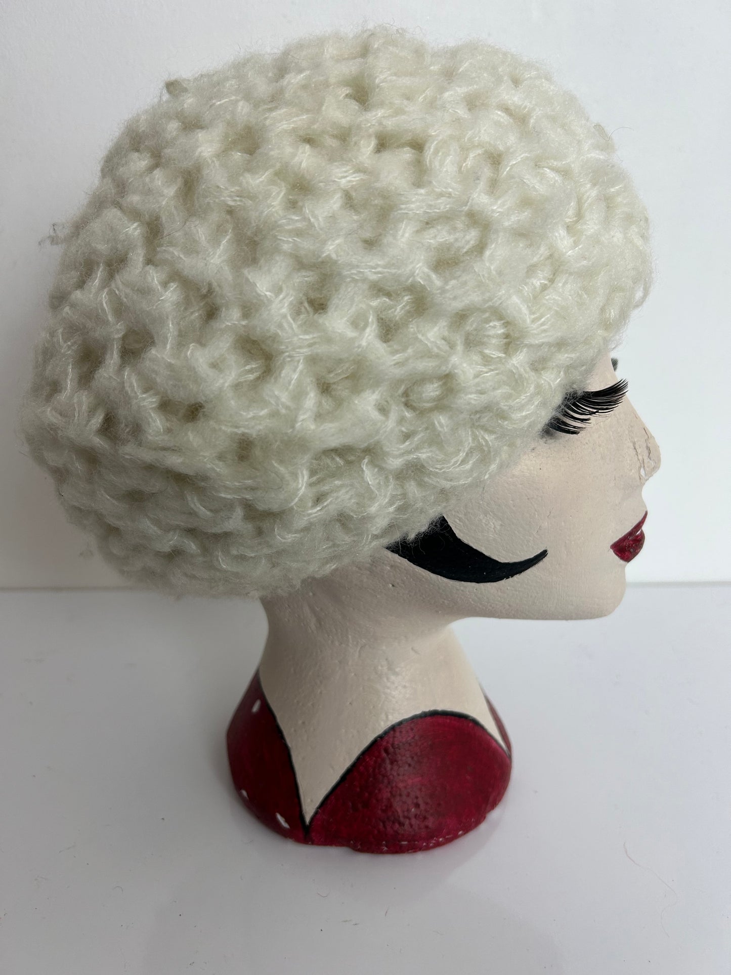 Vintage Winter White Angora & Wool Mix Reversible Beret/Beanie Style Hat
