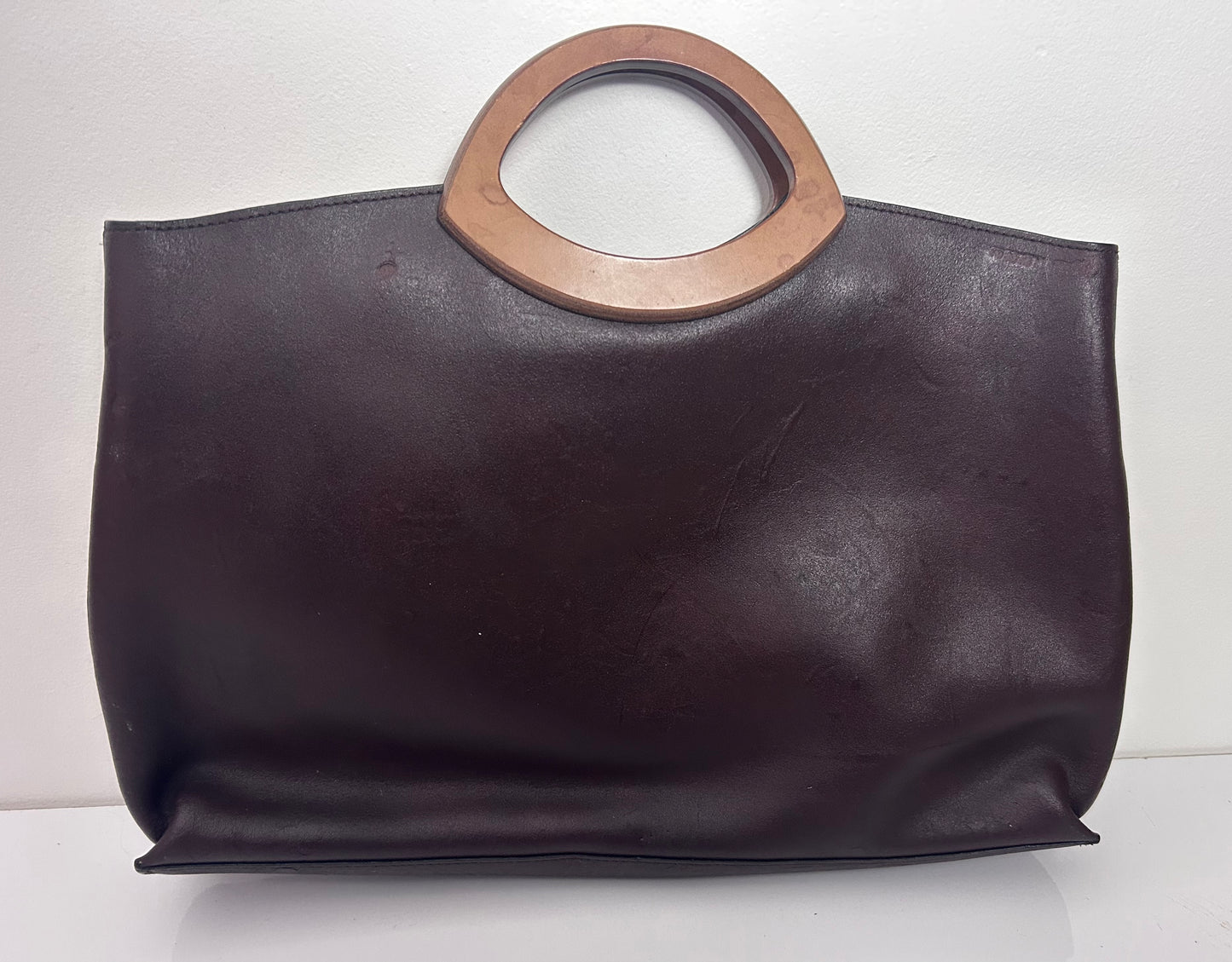 Vintage 1970s large Cow Hide With Hair Wooden Handle Handbag