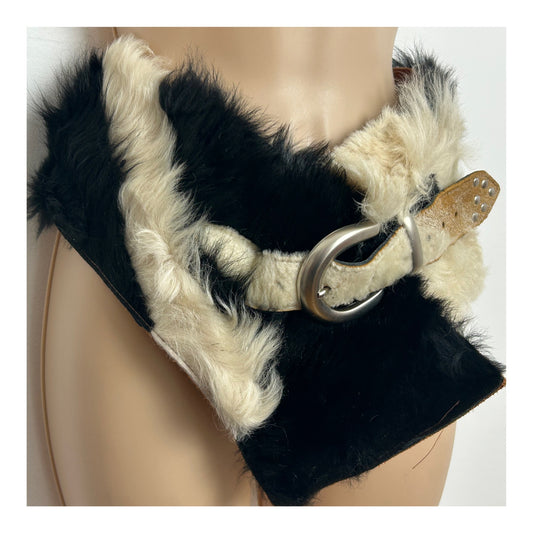Vintage 1970s Black & White Fur Very Wide Belted Western Style Belt Size 8-12