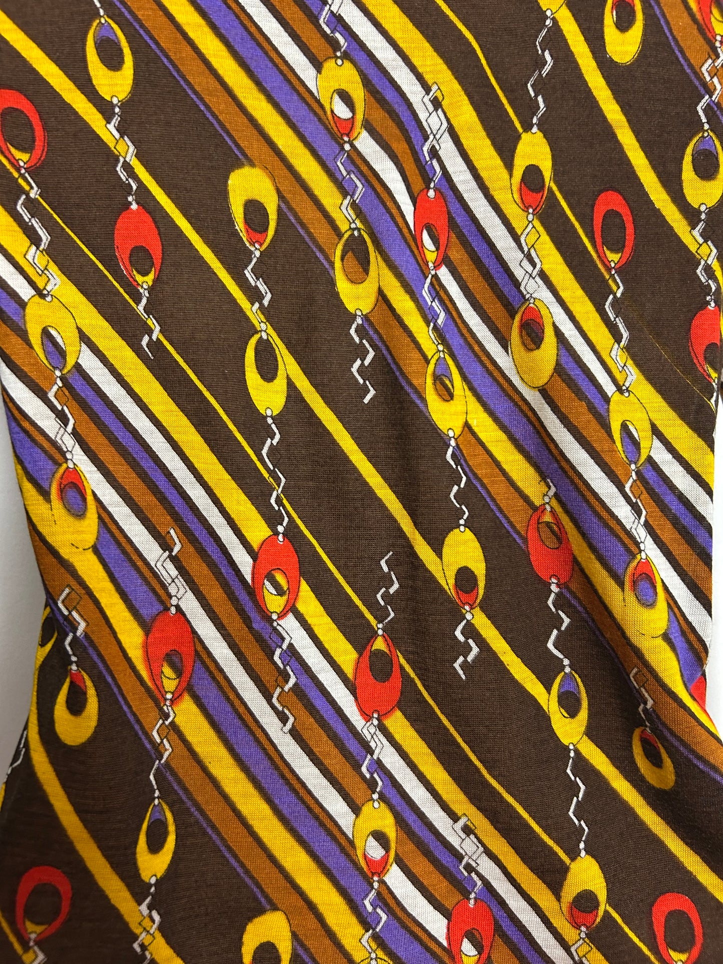 Vintage 1970s SAINT CLOUD Size 6-8 Brown Mustard Red & Purple Abstract Print Beagle Collar Shirt