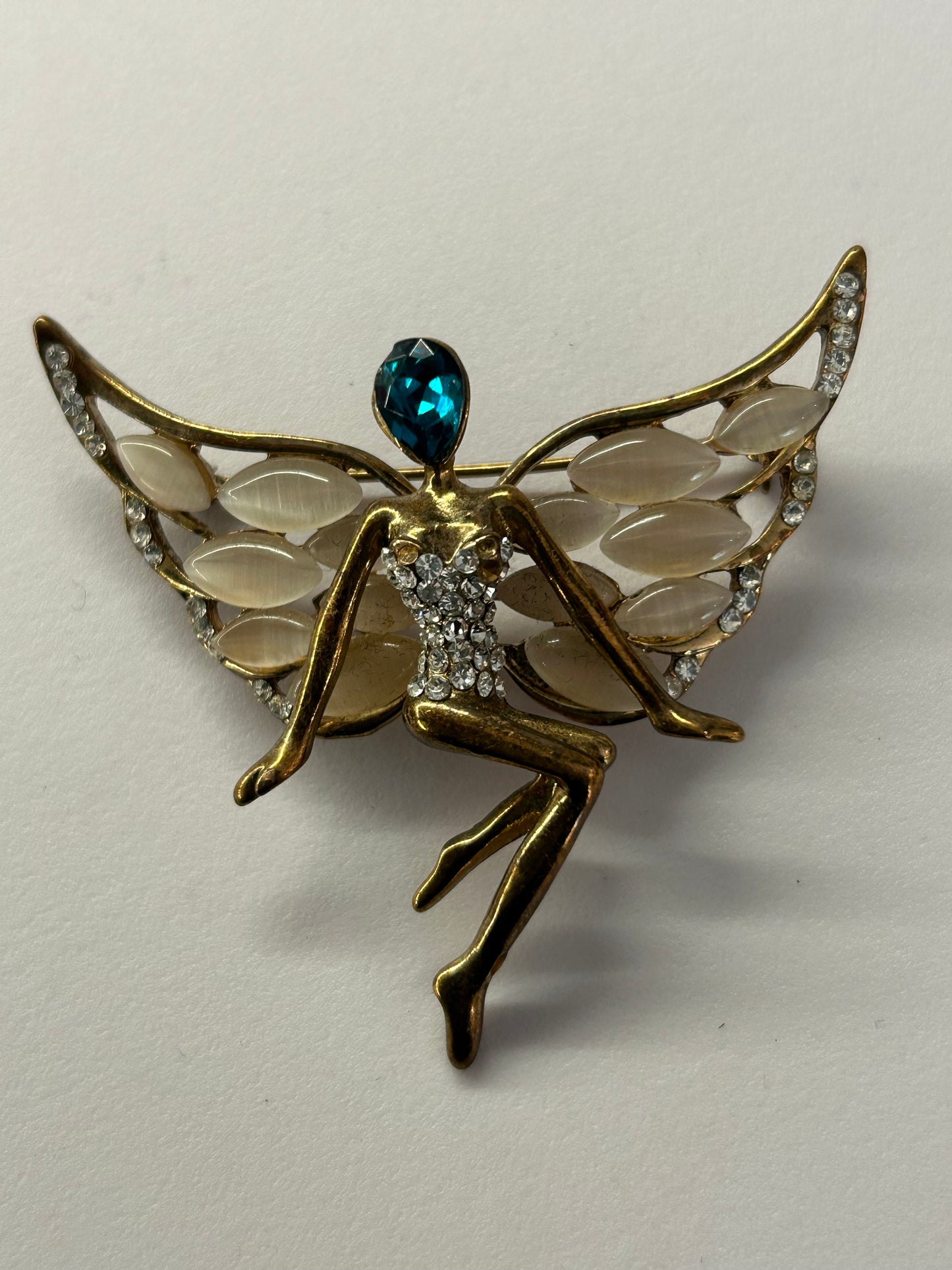 Vintage Gold Tone Stone & Diamante Set Pretty Fairy Brooch