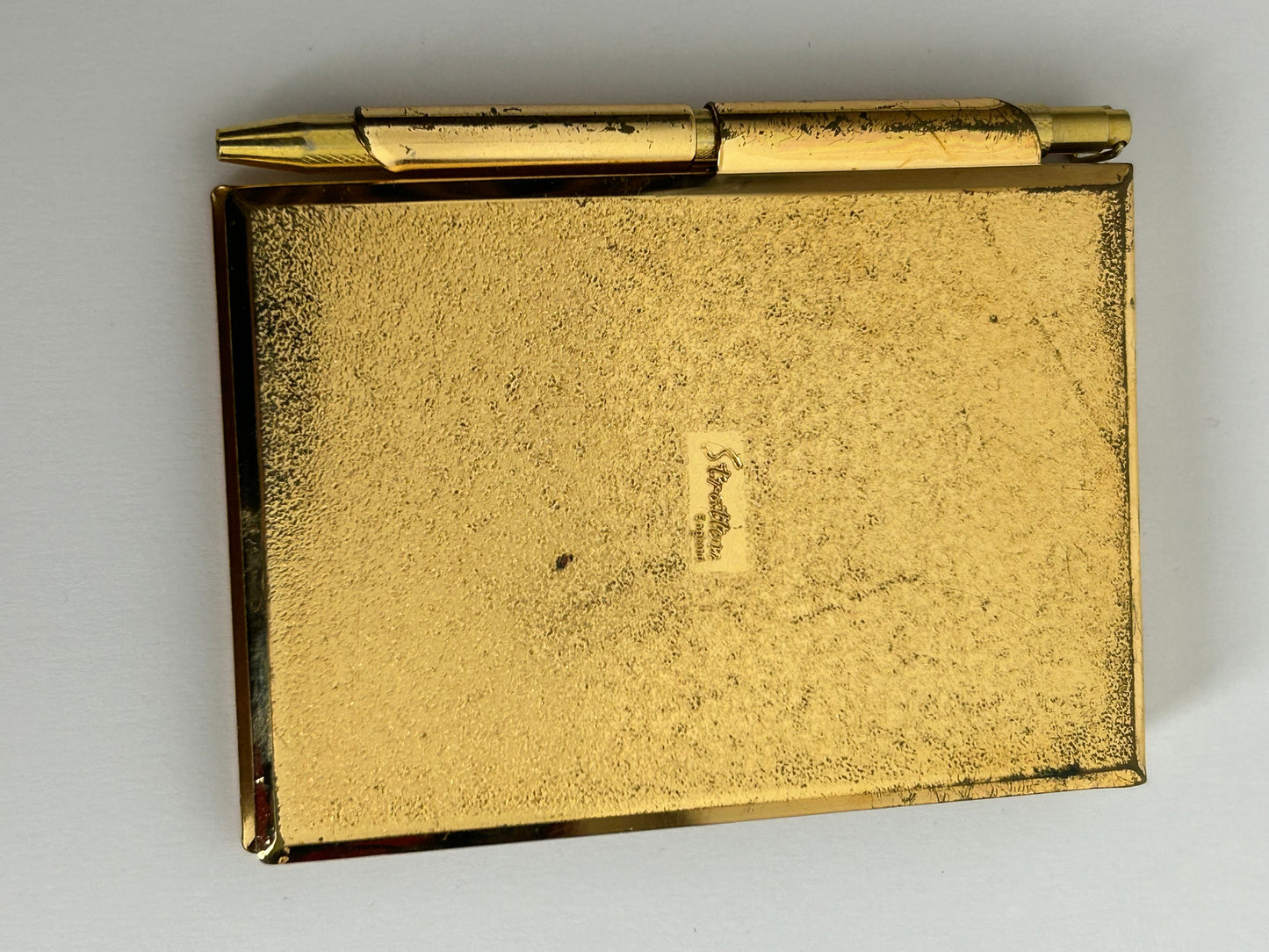 Vintage STRATTON Gold & Red Floral Rose Pocket Notepad Holder & Pen (Please Read)