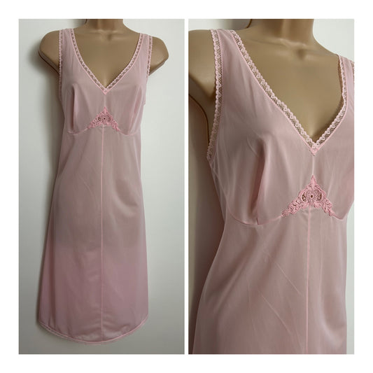 Vintage Made In Italy Size 14 Pale Pink Lace Trim Nylon Slip
