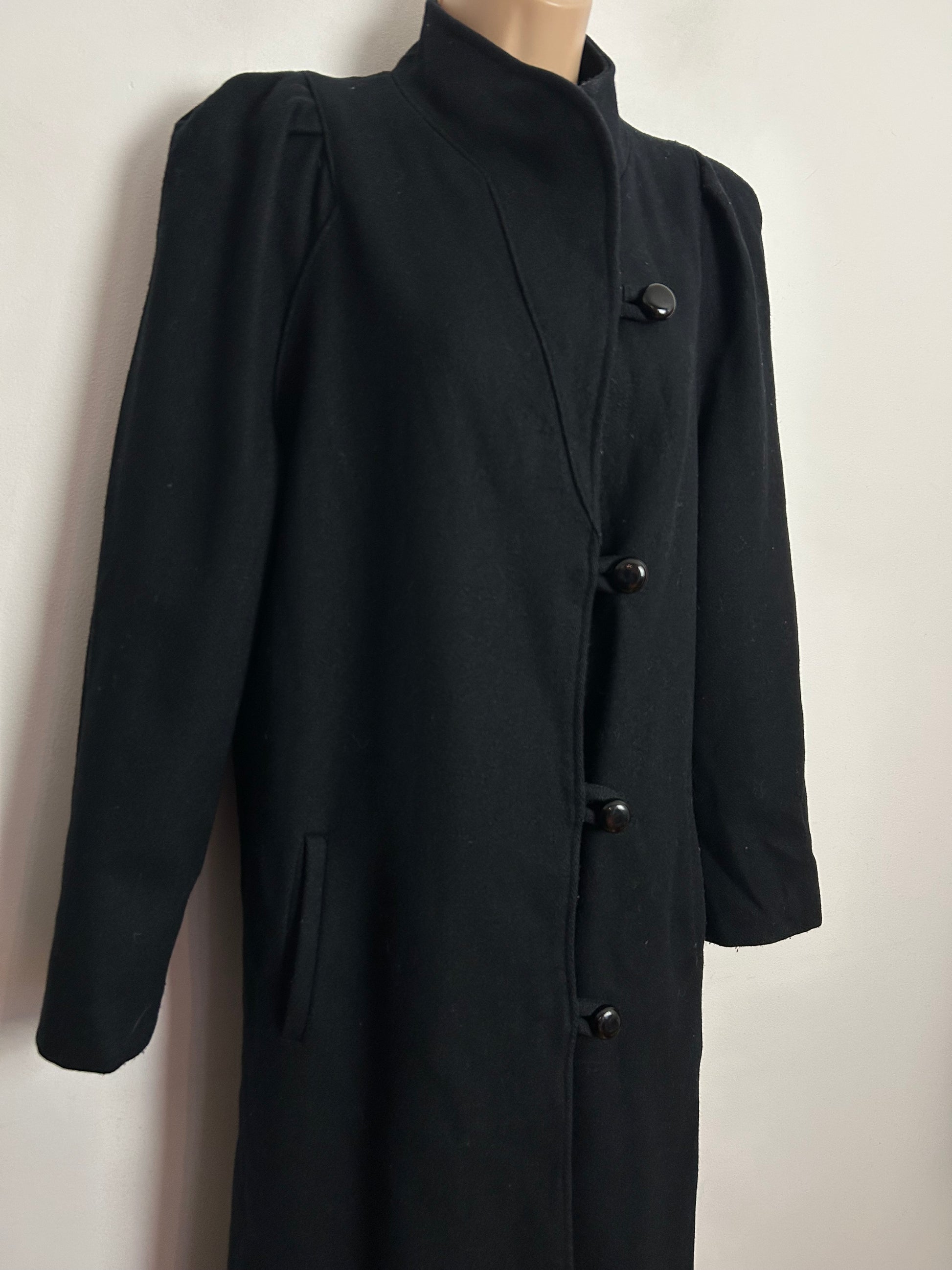 Vintage 1980s BEAU BREM UK Size 12 Black Wool Mix Long Length Coat ...