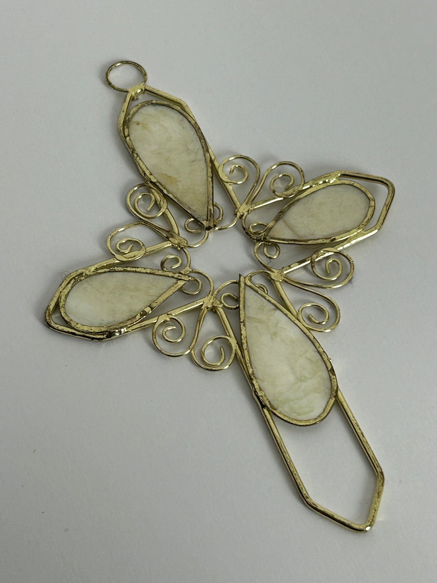 Vintage Handmade Beautiful Silver Metal & Shell Large Cross Pendant