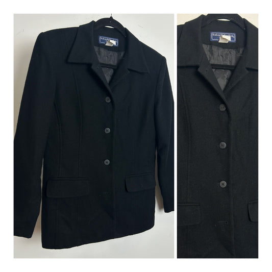 Vintage 1980s NORTON MCNAUGHTON PETITE Size 10-12 Black 100% Wool Blazer/Jacket
