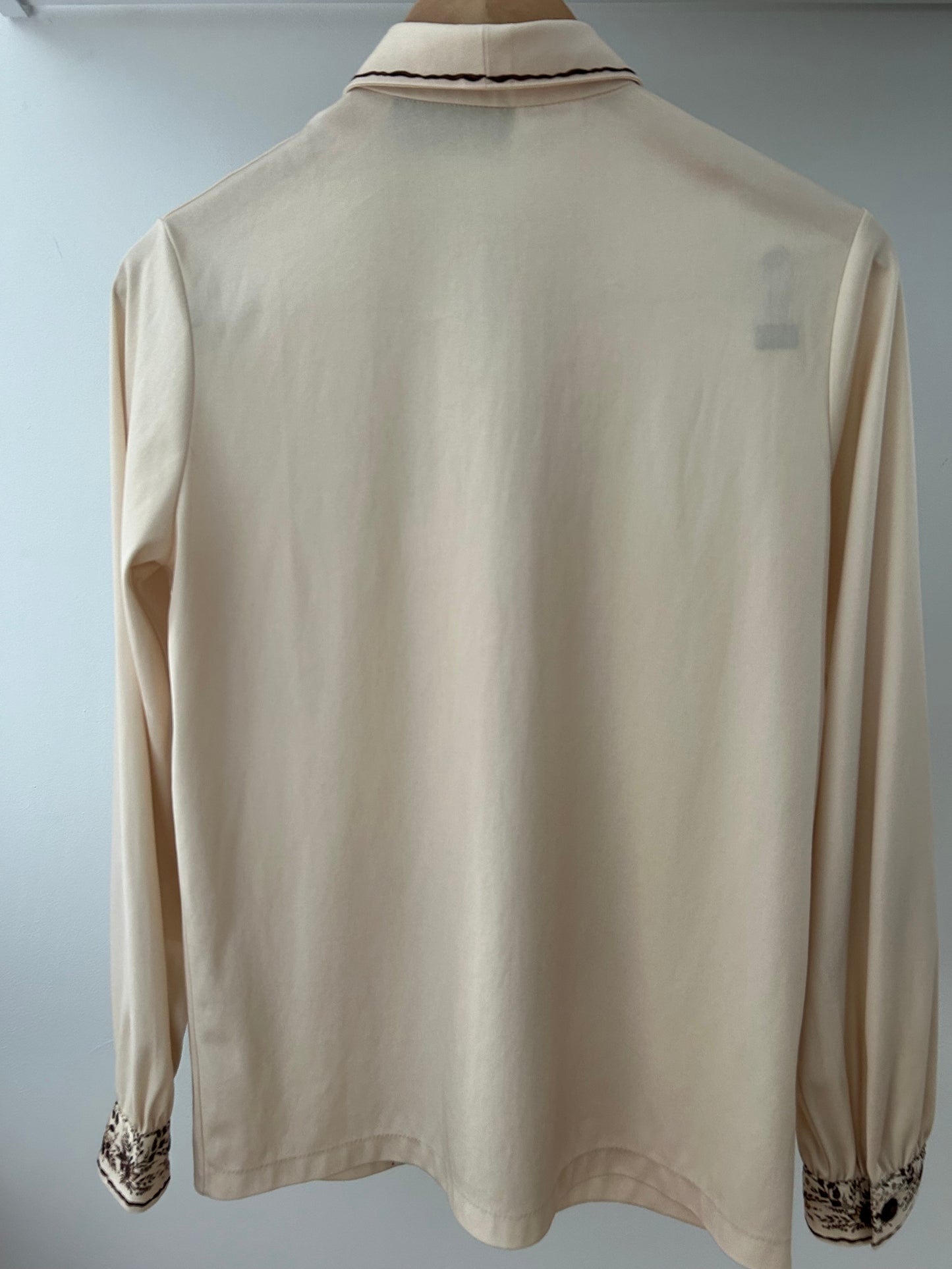 Vintage 1970s STUDIO MODELLE UK Size 12 Cream & Brown Floral & Leaf Print Long Sleeve Shirt