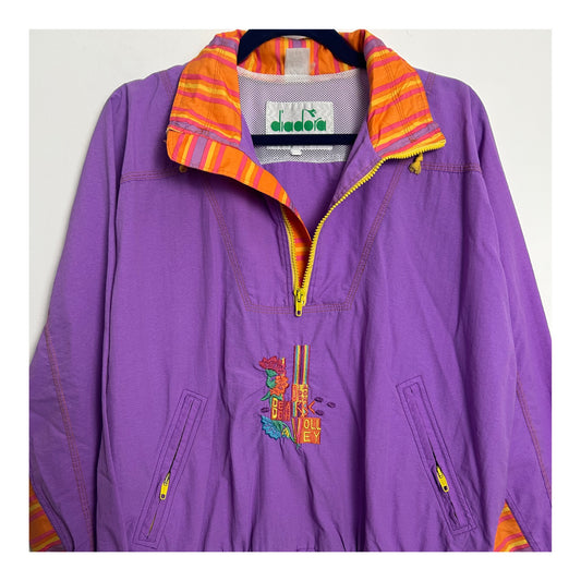 Vintage 1980s DIADORA Size S Lilac & Orange "BEACH VOLLEY" Windbreaker Shell Top