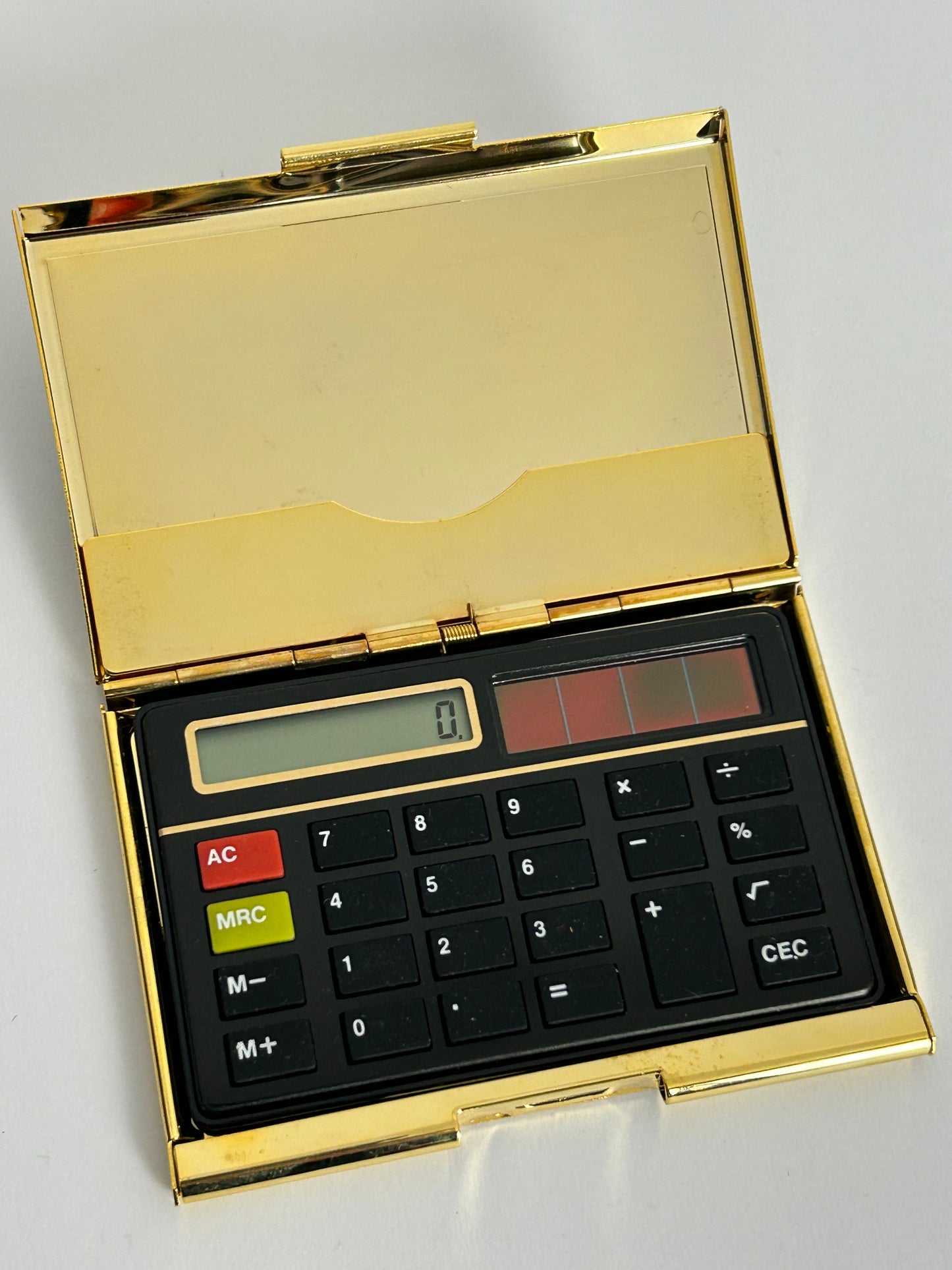 Vintage RARE 1970s STRATTON Gold & Black Solar Powered Pocket Calculator In Pouch