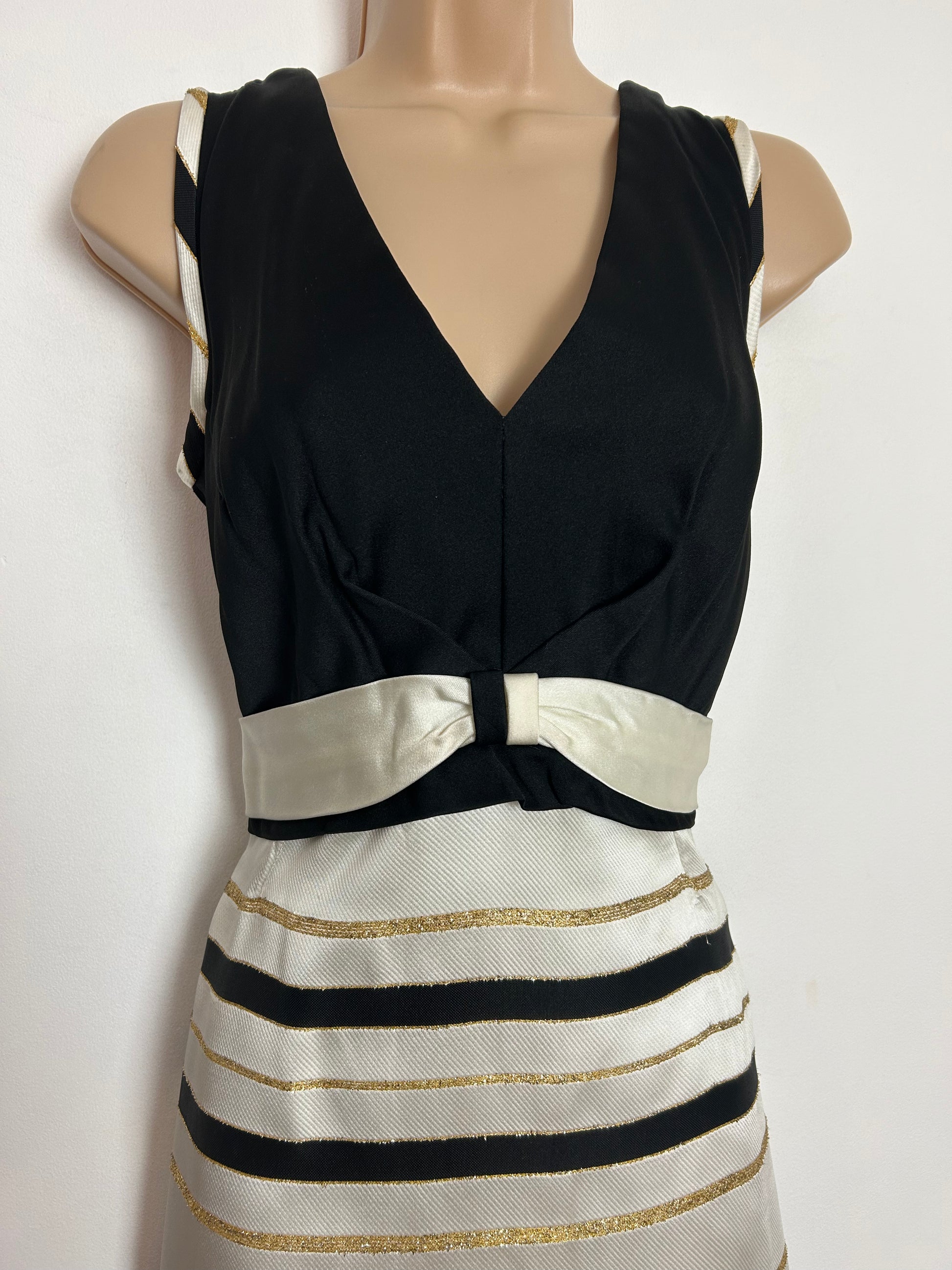 Vintage 1960s ROTER COUTURE UK Size 10 Black Ivory White & Metallic Go ...