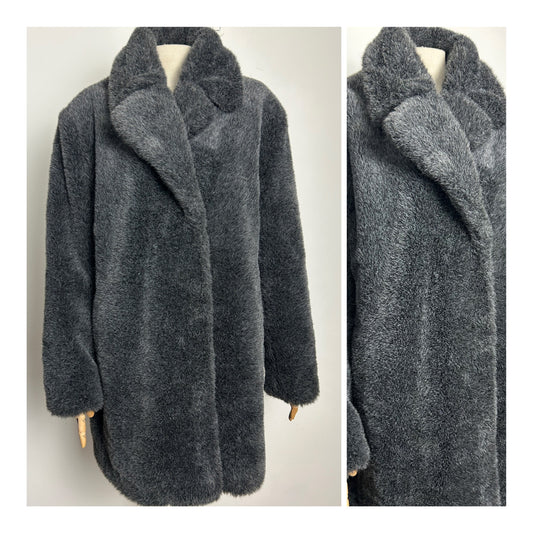 Modern SAIX Size 14-16 Dark grey faux fur knee length coat