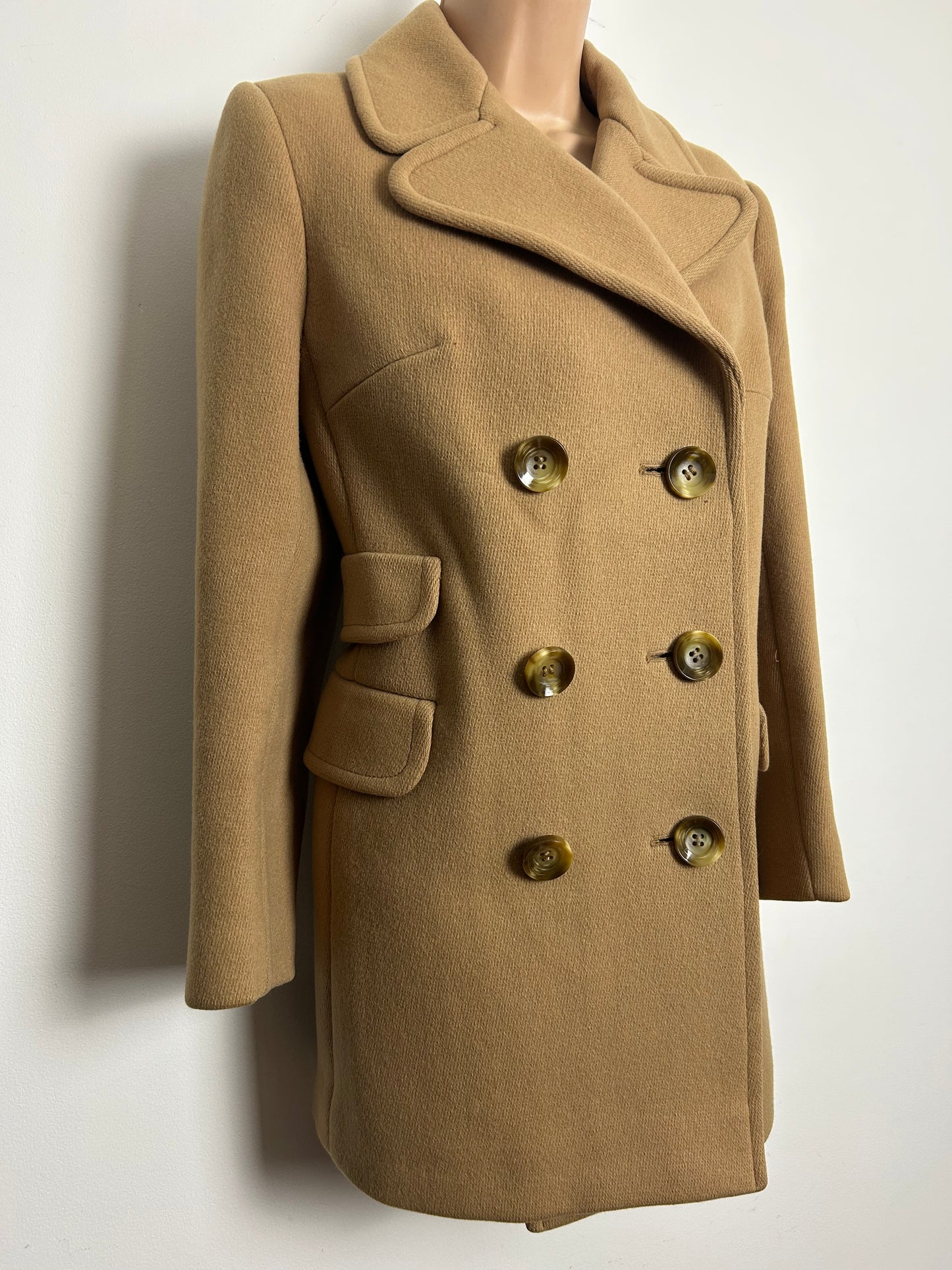 Vintage 1960s EASTEX ROVERCOAT Size 10-12 Camel Pure New Wool Double Breasted Pea Coat