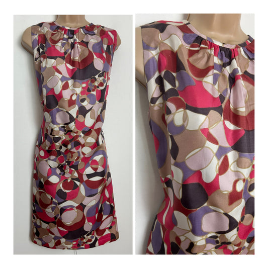 Vintage 1960s Size 14 Pink Mauve Beige & White Abstract Print Mod Shit Dress