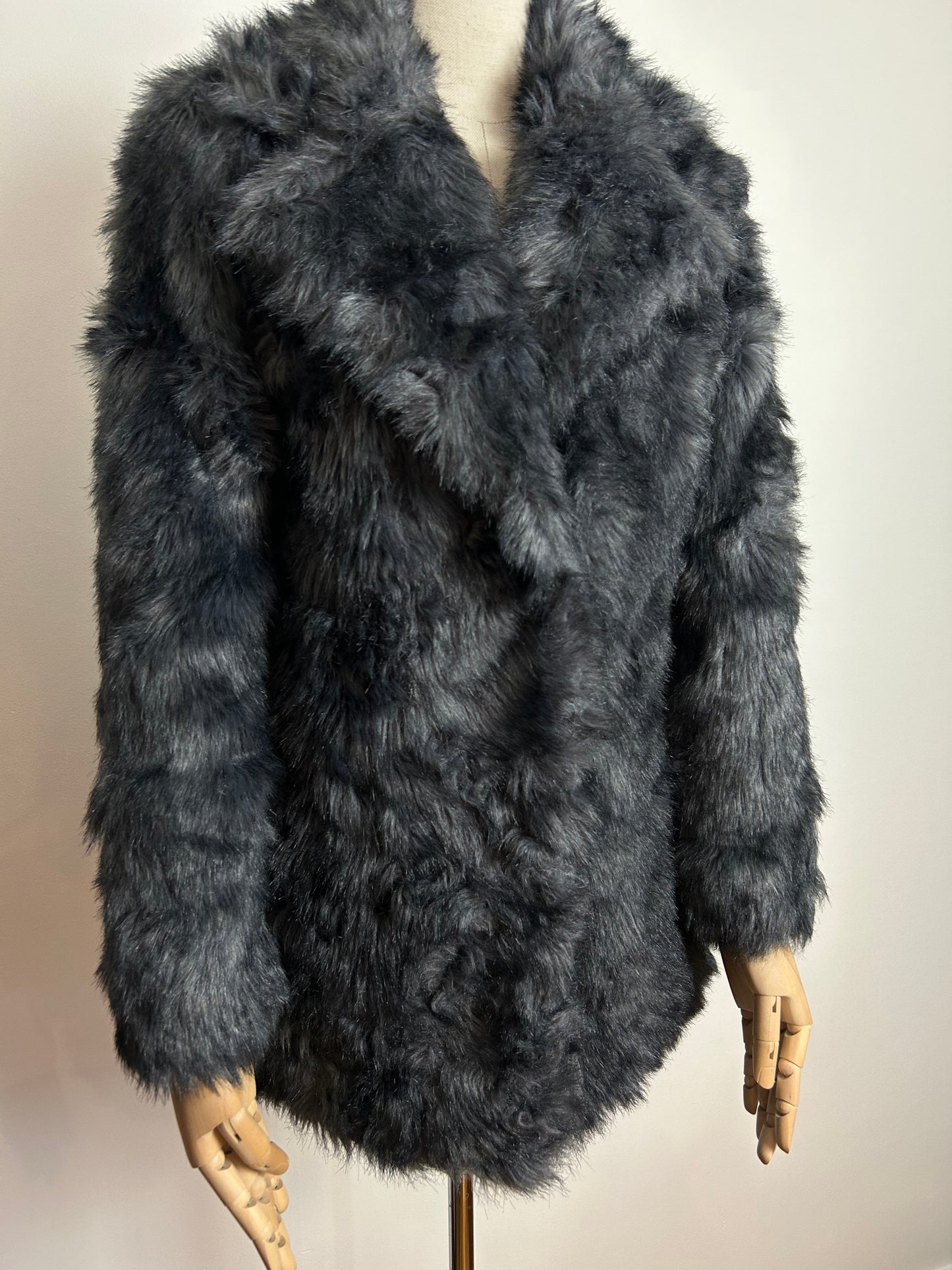 MODERN H&M Divided UK Size 10 Grey Faux Fur Coat Jacket