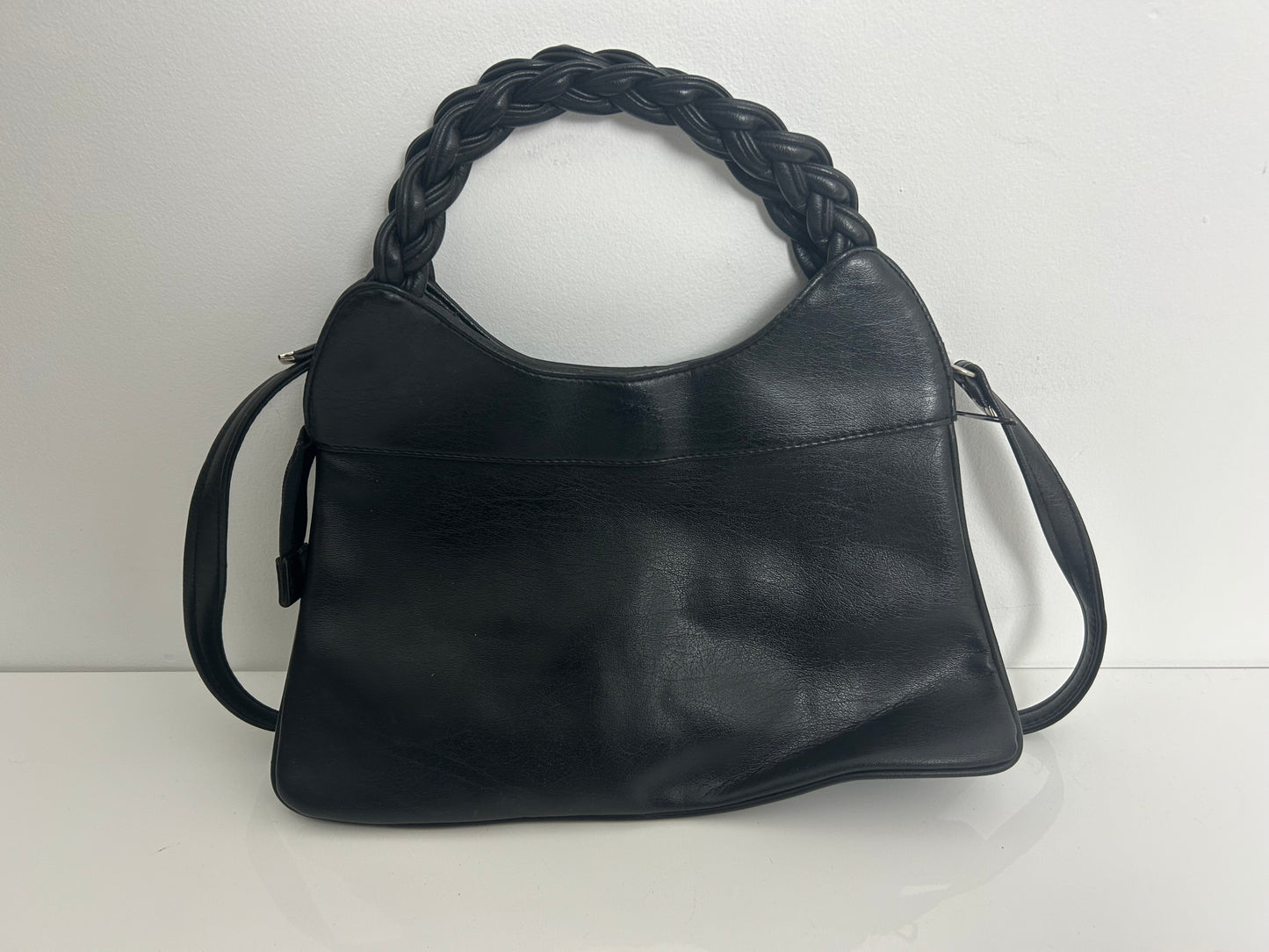 Vintage 1970s Lovely Soft Supple Black Mock Croc Leather Shoulder Or Handbag