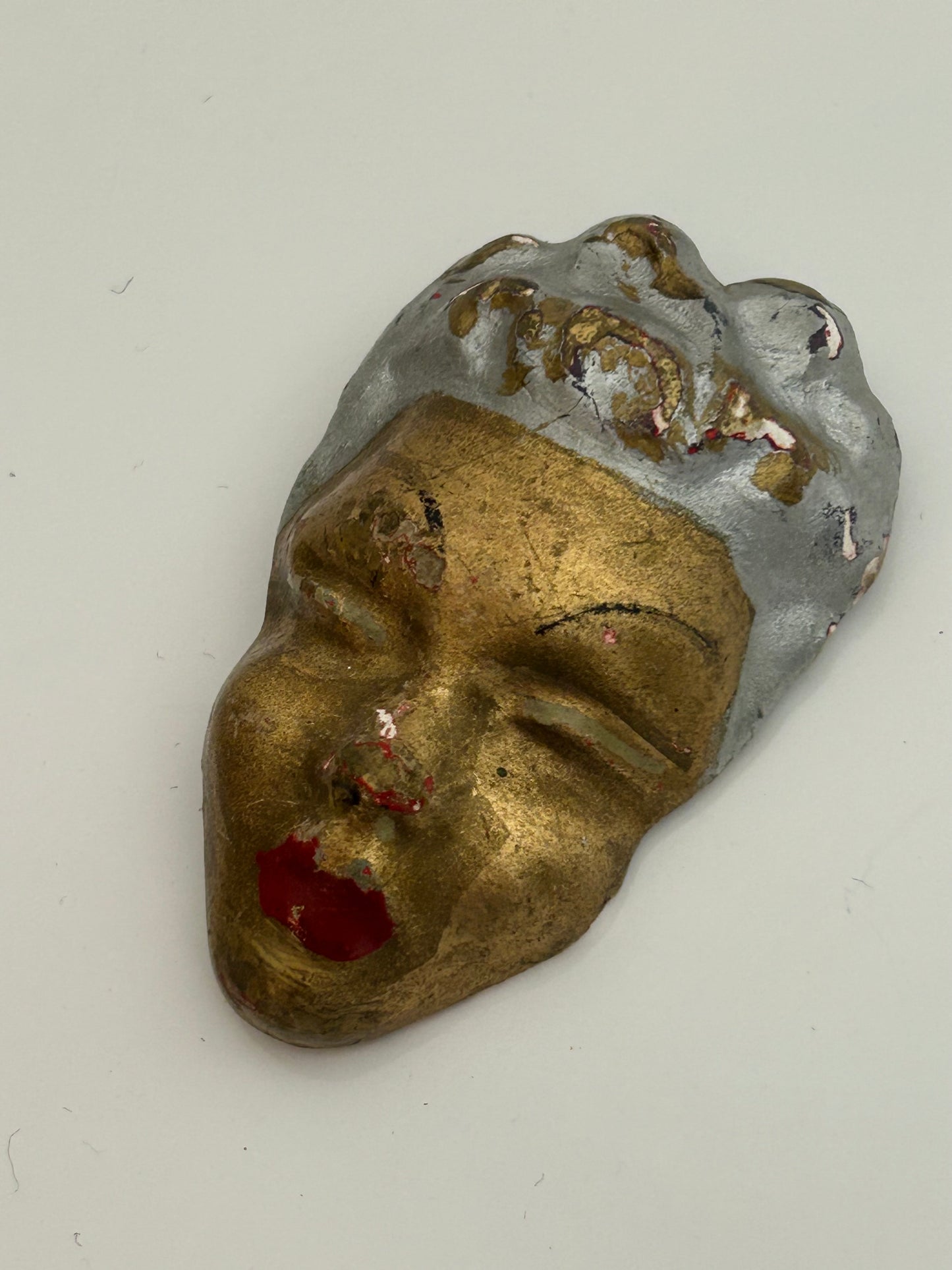 Vintage 1950s Chalk Cast Sculptural Handmade Glamor Girl Face Pin Brooch