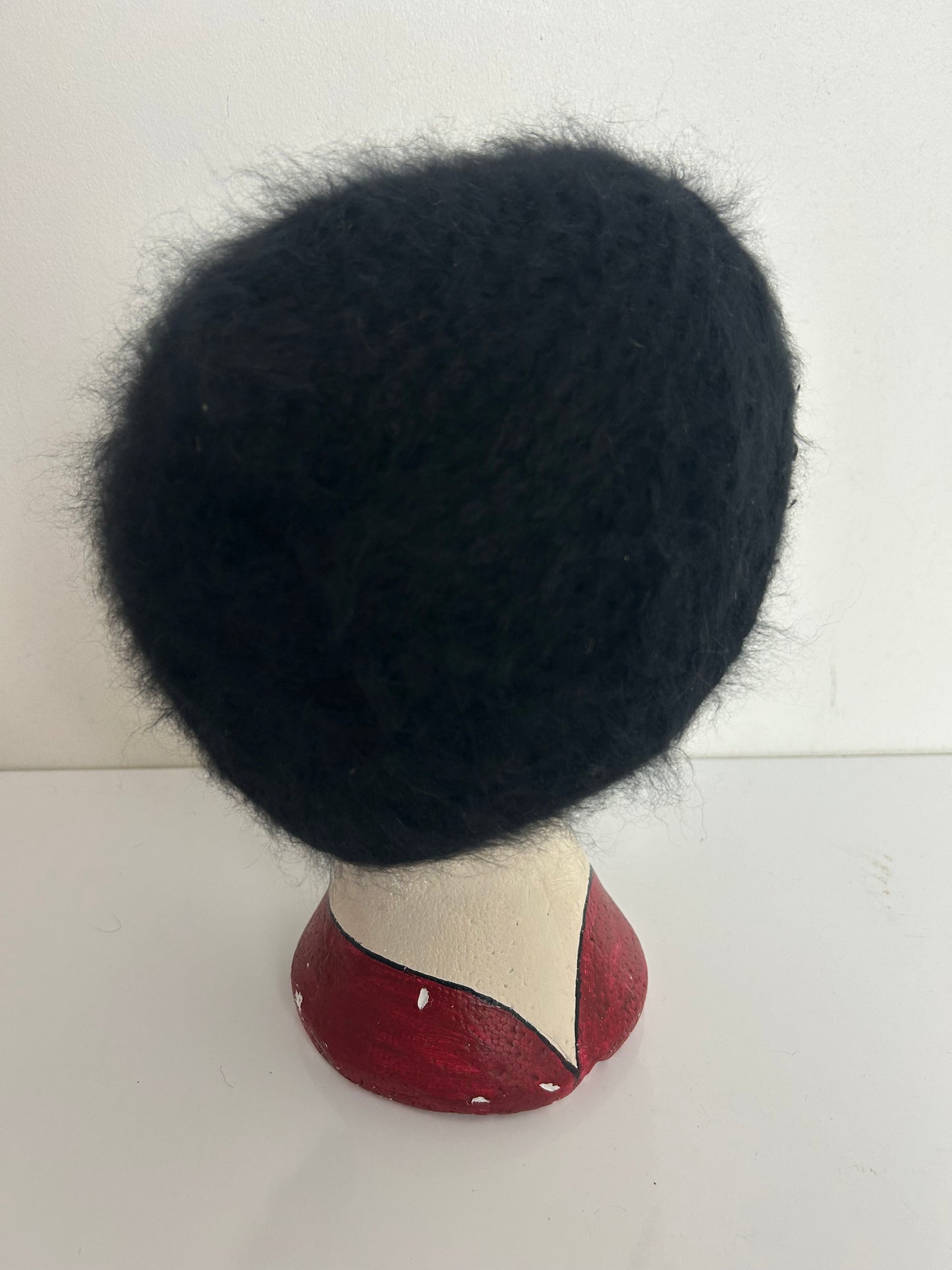 Vintage C&A Black Angora & Wool Mix Handcrafted Beanie Winter Hat