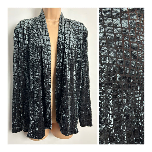 Vintage 1990s KIM & CO Size M (Up To Size 12) Pewter Velour/Velvet Reptile Pattern Open Fronted Cover Up