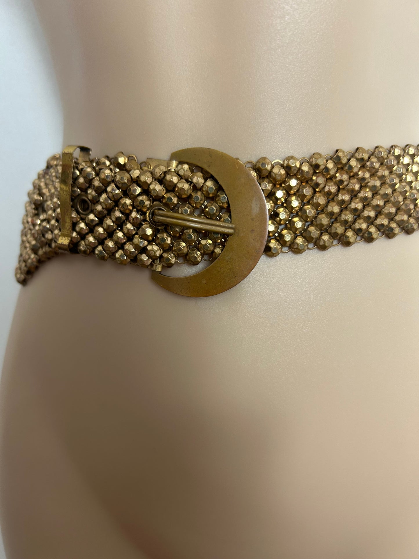 Vintage Dark Gold Tone Mixed Metal Multi Faceted Mesh Belt Up to Size 10-12