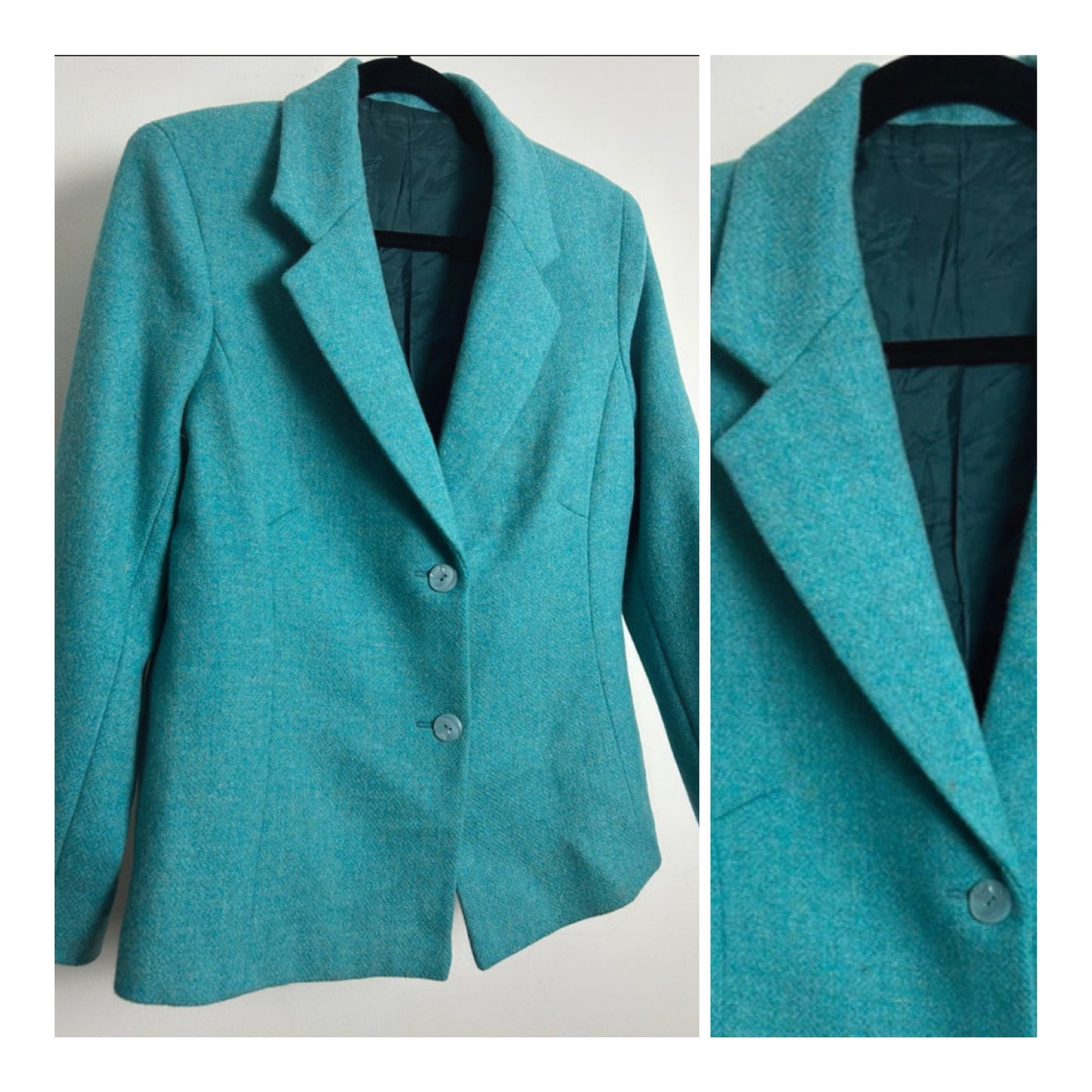 Vintage 1980s Size 14 Turquoise Wool Blend Fully Lined Blazer