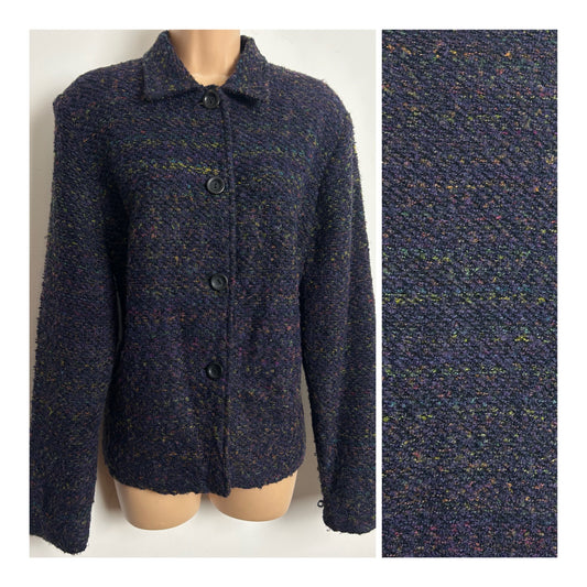 Vintage 1980s SAG HARBOR Size 14 Very Dark Purple Fleck Boucle Type Blazer