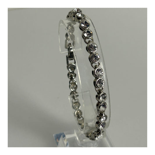 Vintage Pretty Silver Tone Diamante Set Round Stone Bracelet