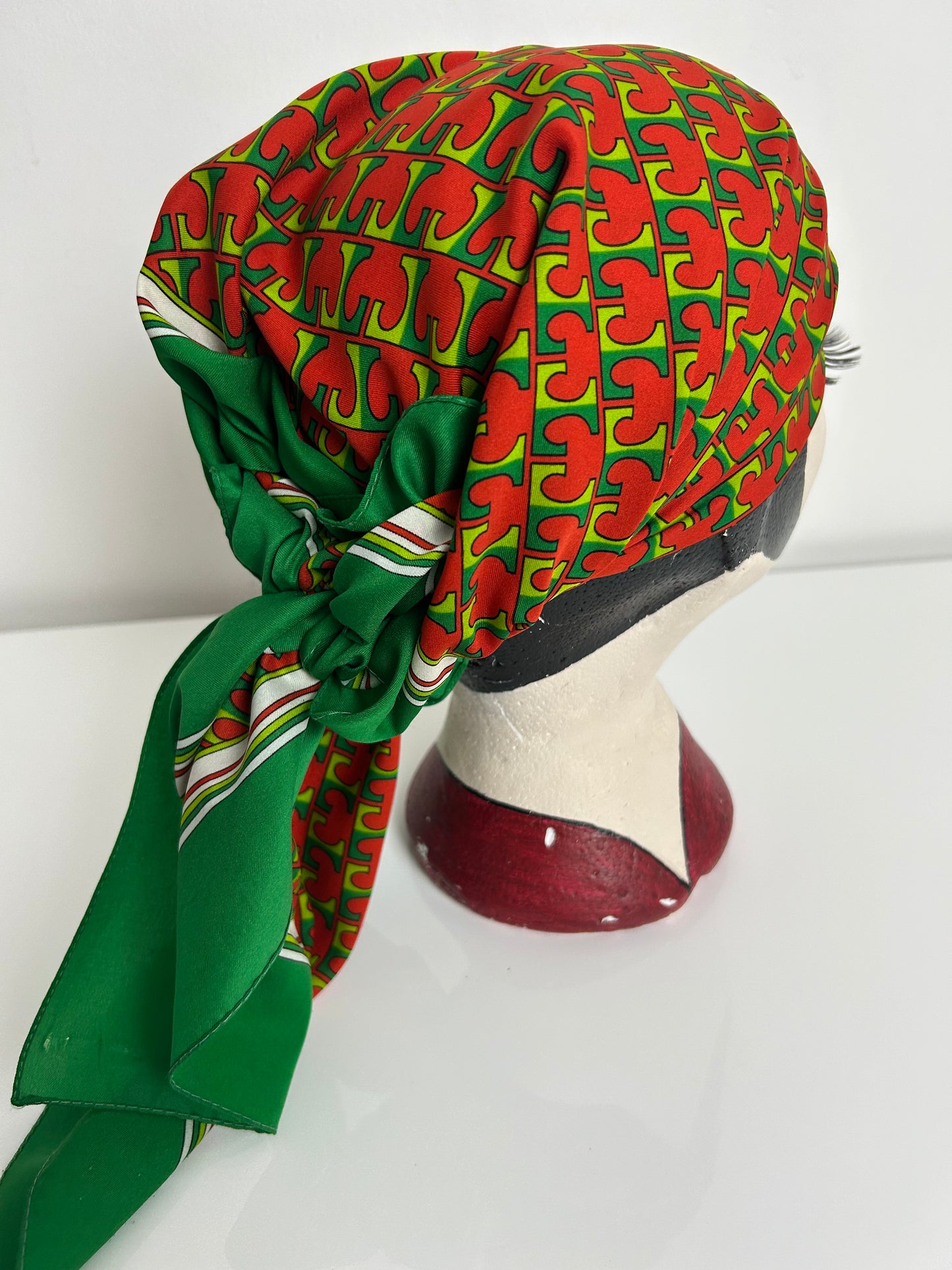 Vintage Green & Red Abstract Print Scarf Size 76cm x 76cm