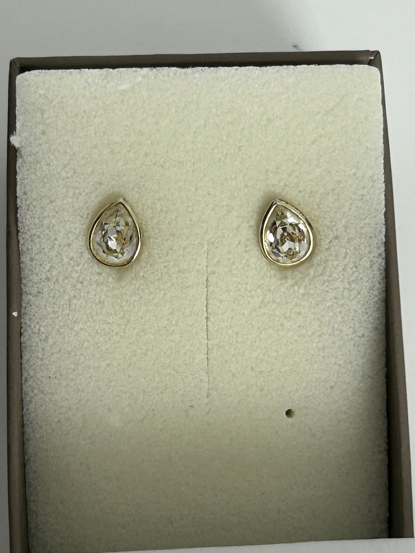 Brand New In Box Infinity & Co "Matilda" Swarovski Crystal Rhodium Plated Pear Shaped Earrings