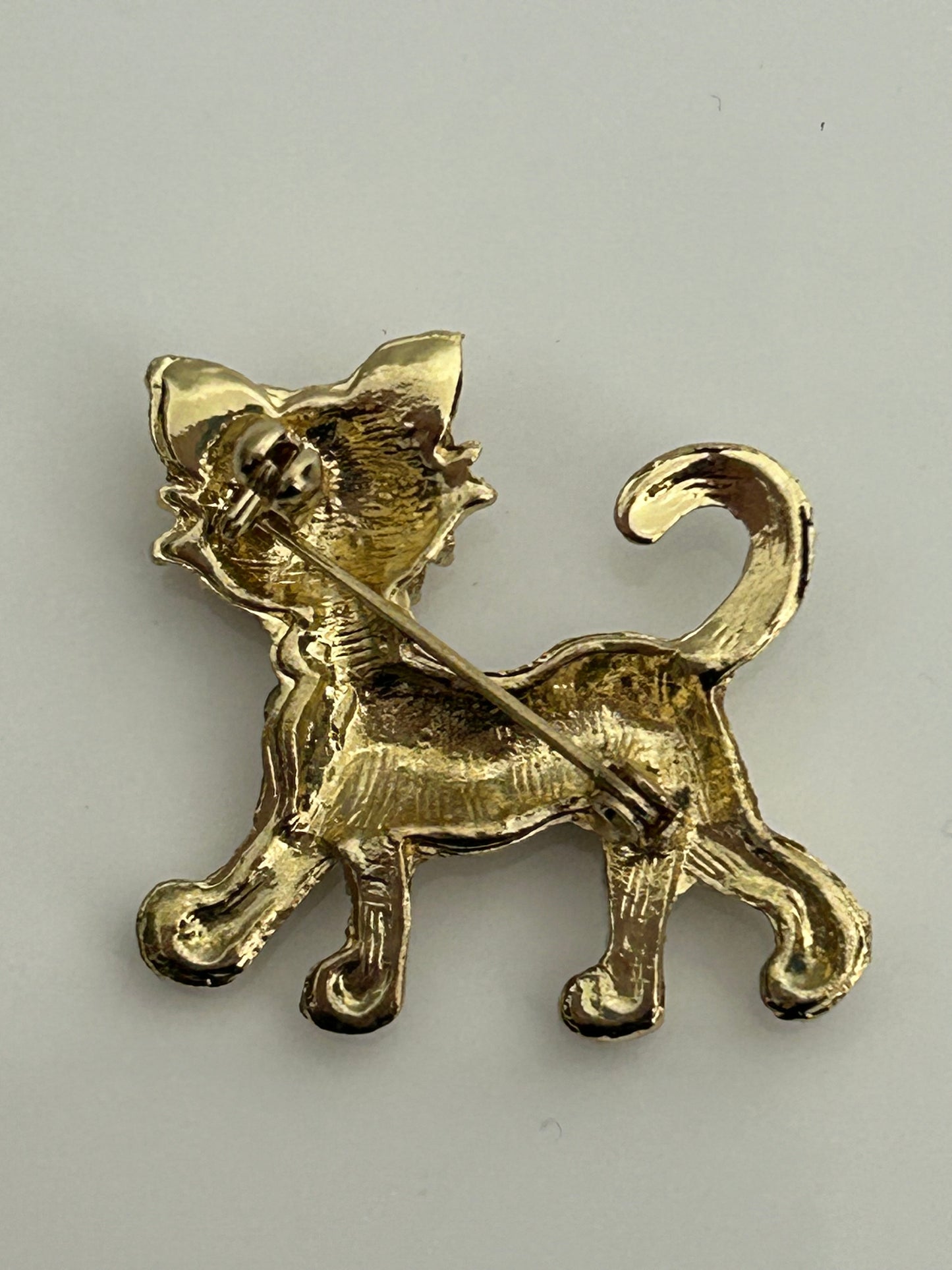 Vintage Cute Little Gold Tone Diamante Set Cat Brooch