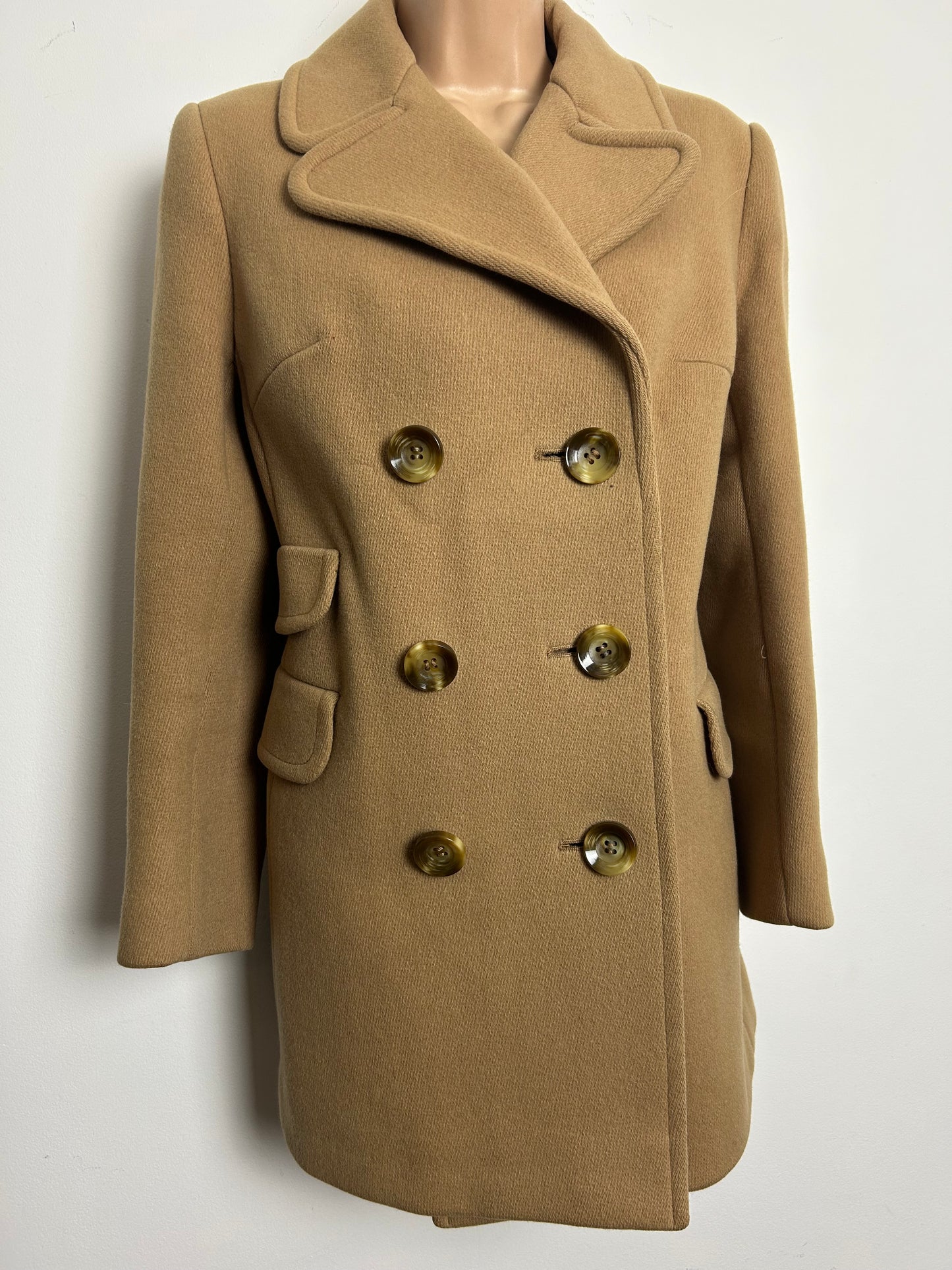 Vintage 1960s EASTEX ROVERCOAT Size 10-12 Camel Pure New Wool Double Breasted Pea Coat