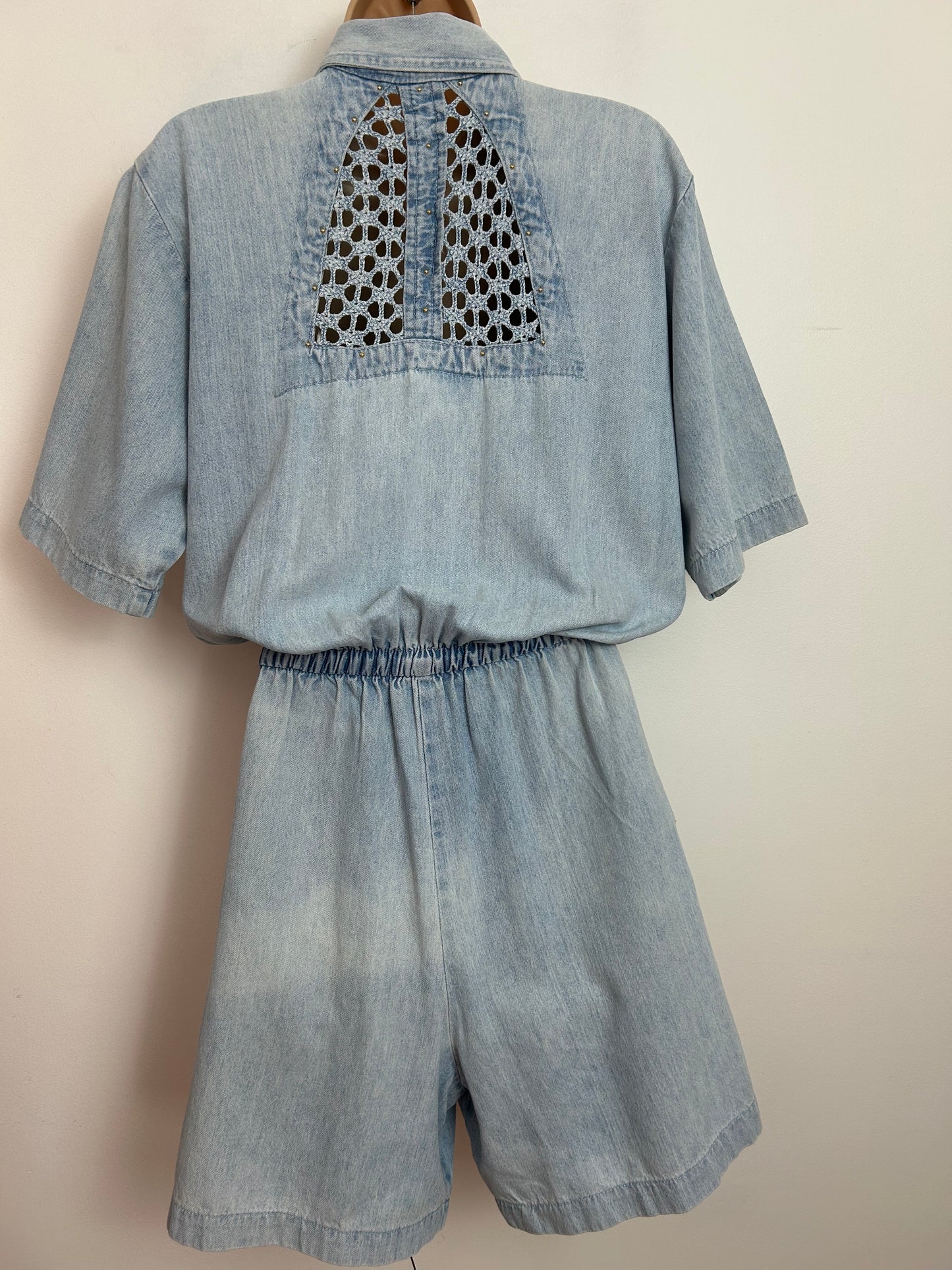 Vintage 1980s RARE ST DENIS Size 12 Pale Stonewash Denim Nautical Applique Detail Playsuit