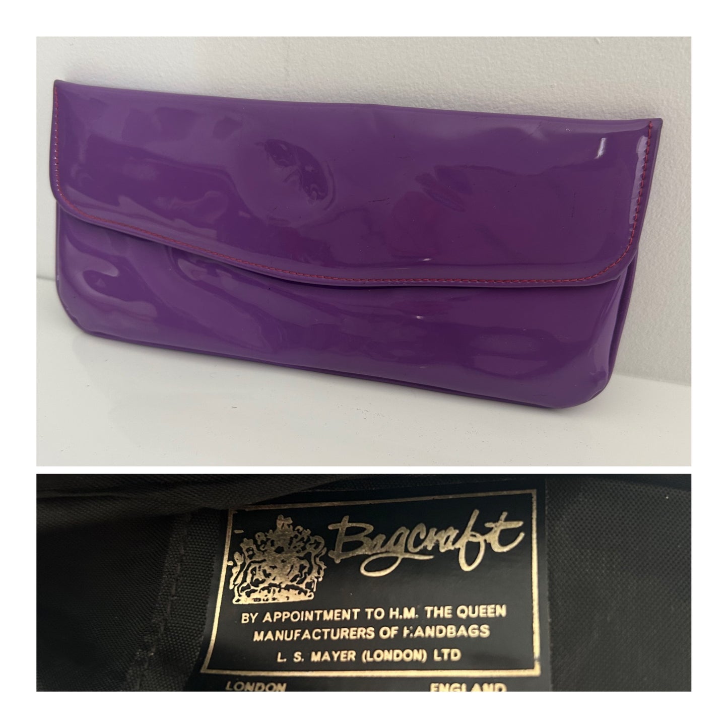 Vintage Early 1960s BAGCRAFT L.S MAYER Mod Purple Patent Clutch Handbag