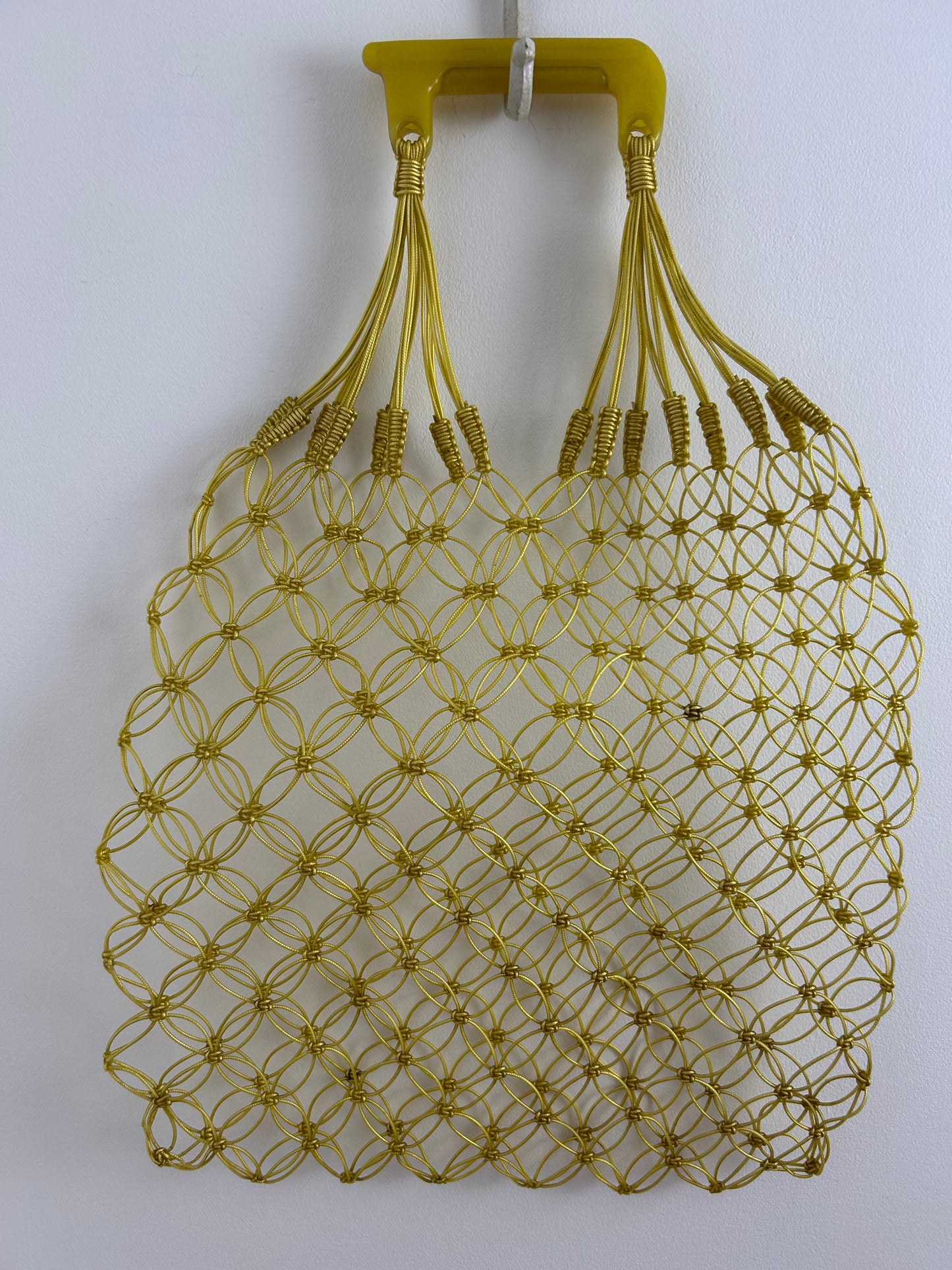 Vintage 1960s Fabulous TOTRA Mustard Yellow Plastic Woven String Shopping Bag