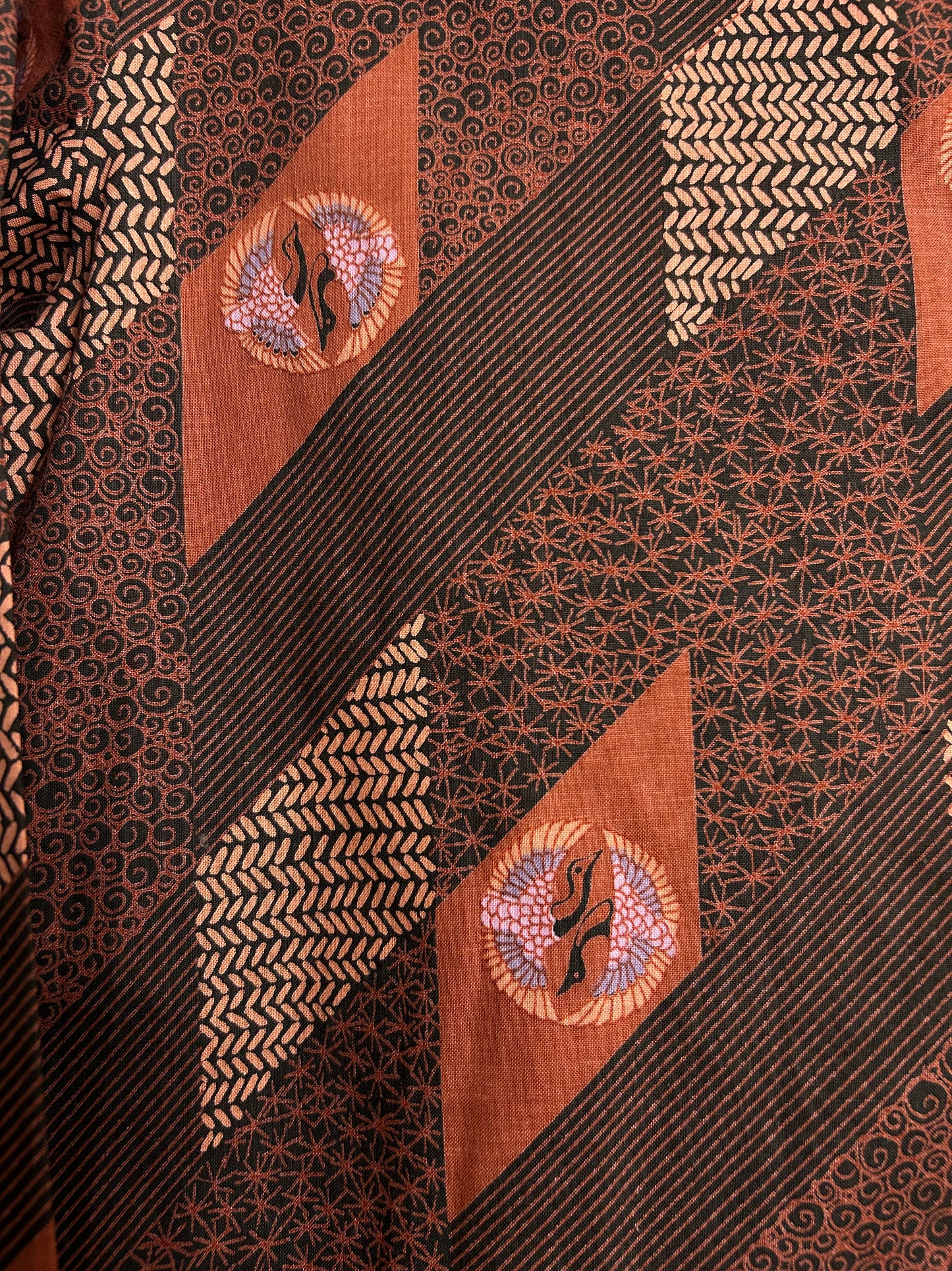 Vintage 1970s STUDIO BECKER Size 8-10 Brown Tones Abstract & Bird Print Cotton Shirt