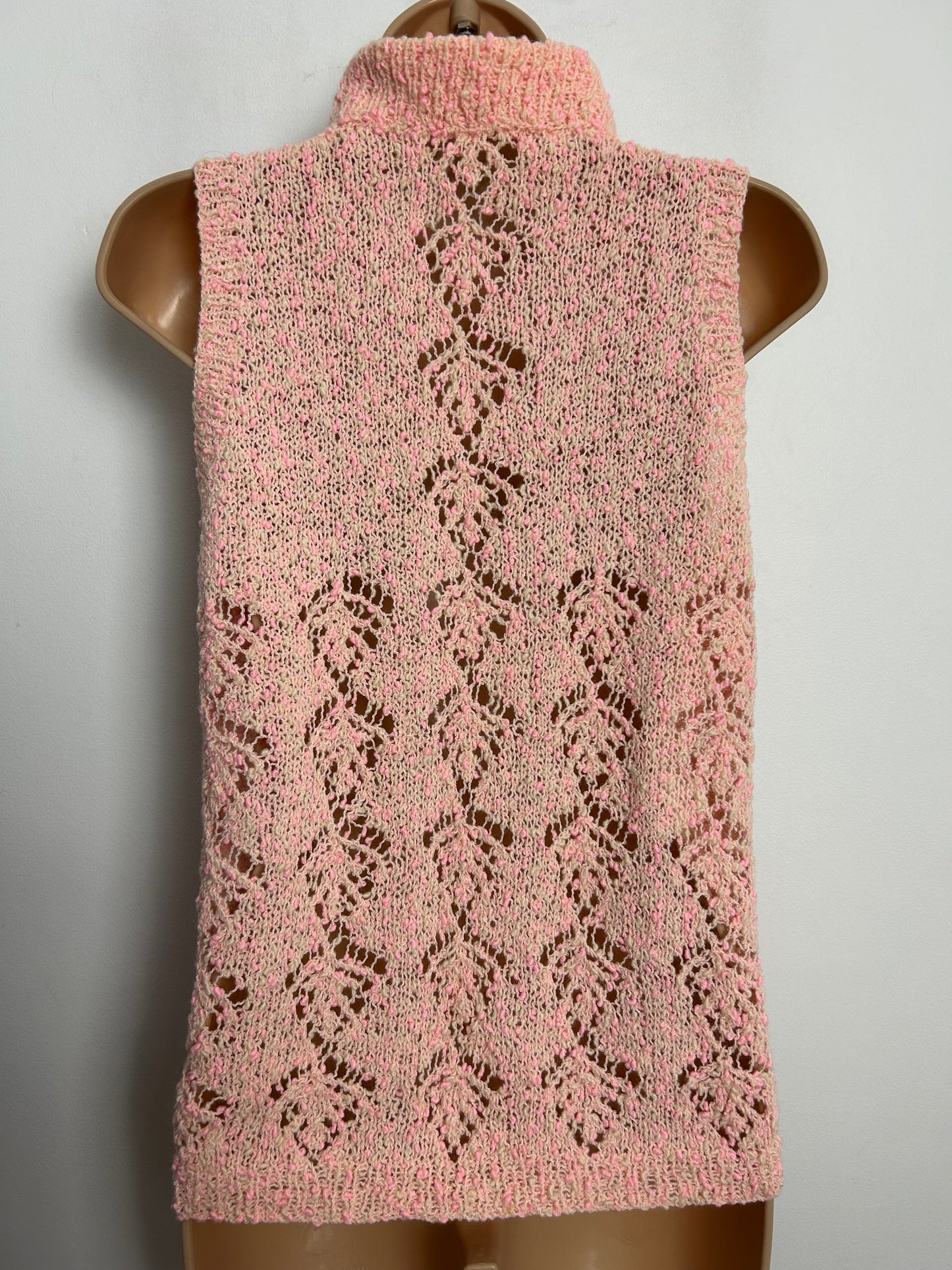 Vintage 1960s Size 10-12 Pin Tones Bobble Wool Turtle Neck Sleeveless Jumper/Tank Top