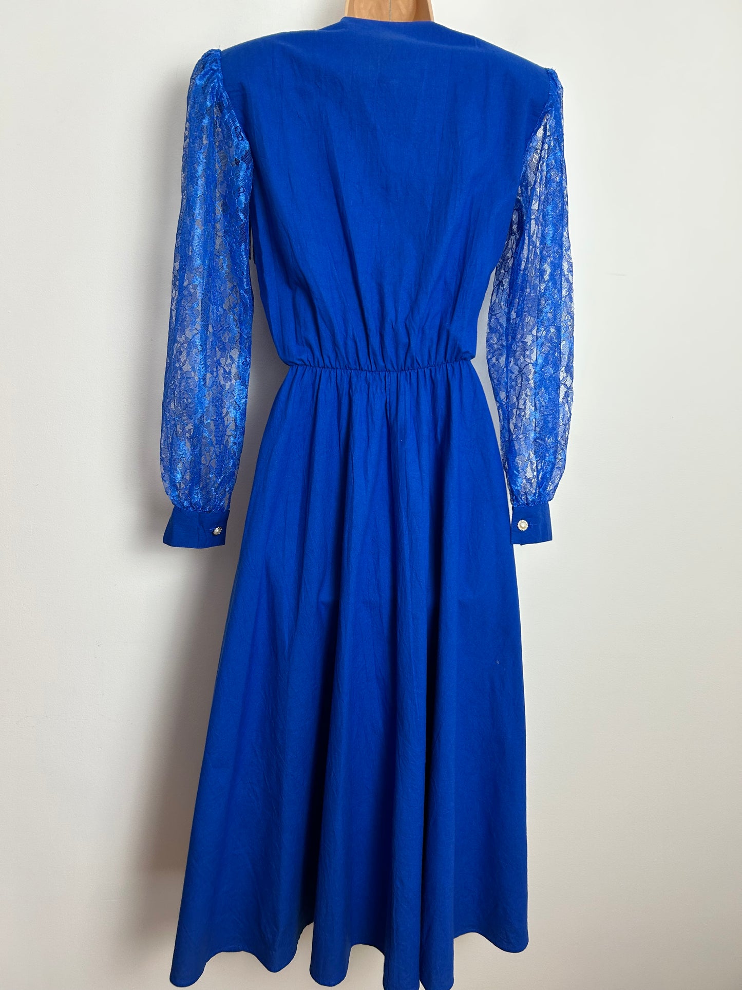 Vintage 1980s LILIA SMITTY Size 8 (US 3/4) Electric Blue Lace & Fringing Trim Western Dress