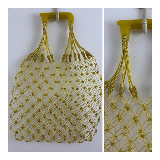 Vintage 1960s Fabulous TOTRA Mustard Yellow Plastic Woven String Shopping Bag