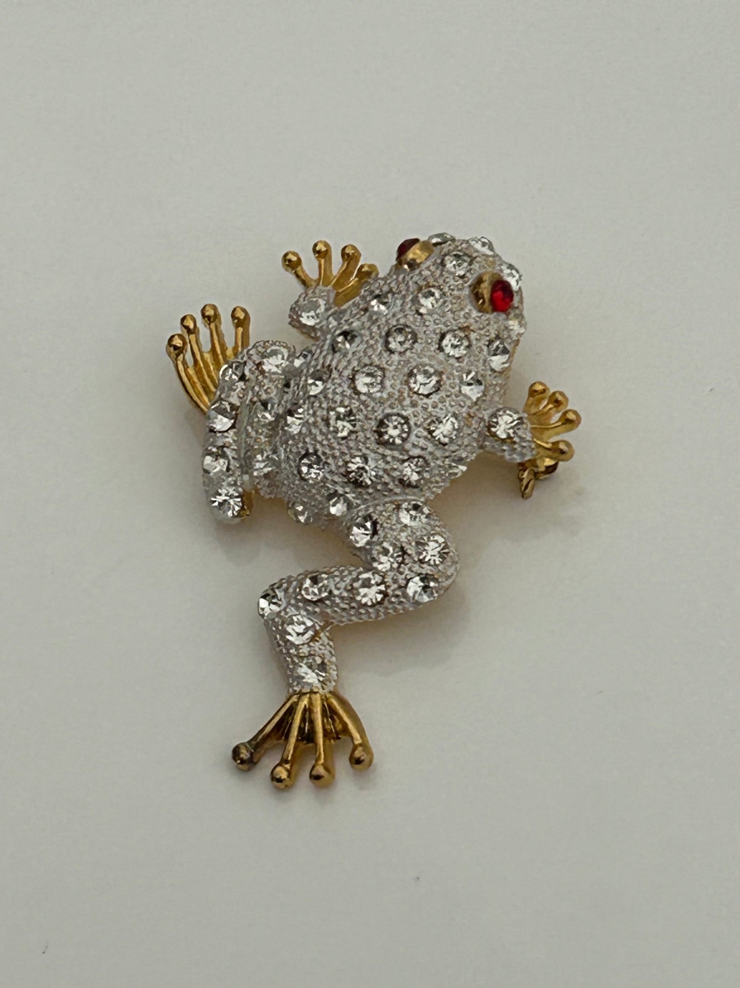 Vintage 1980s Gold Tone & Silver Tone Base Metal Diamante Set Frog Brooch