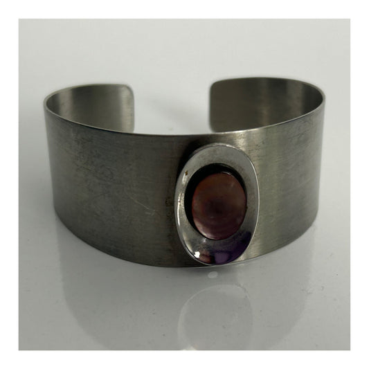 Vintage 1970s Collectable Adeline Stainless Steel By Ralph Weston Shell Disc Set Bracelet